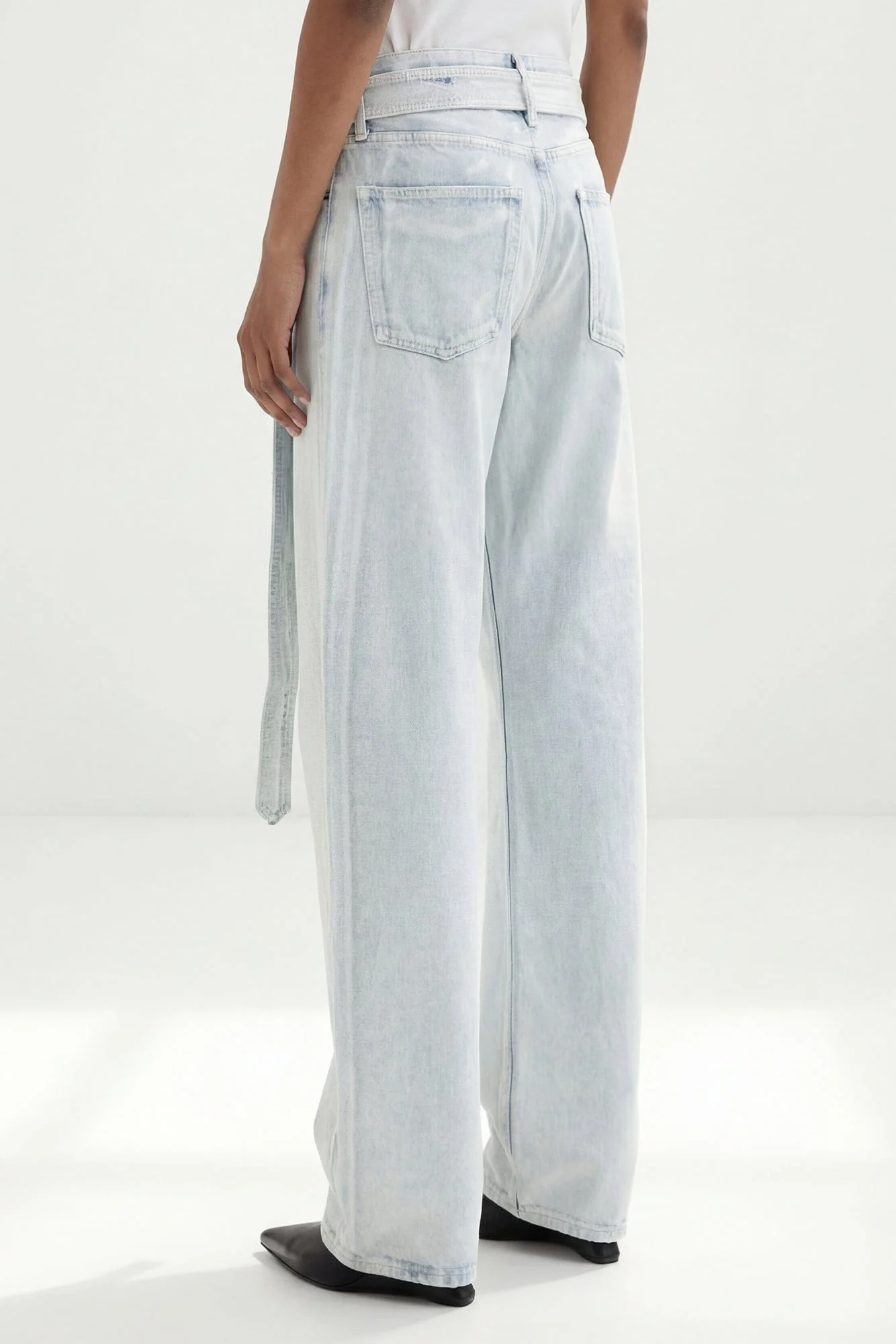 Acne Studios Belted Straight Leg Jeans in Light Wash - Image 3