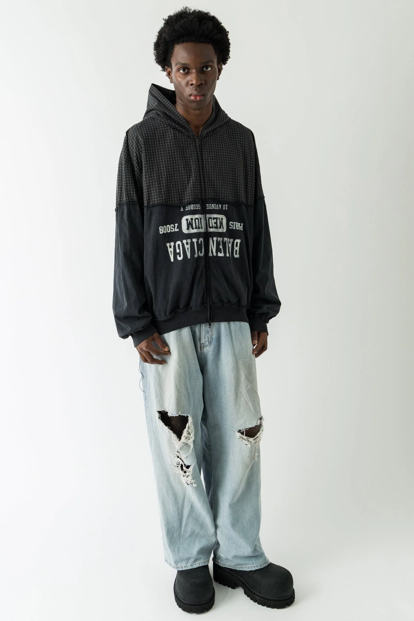 Balenciaga Patched Hooded Shirt In Black - Image 4