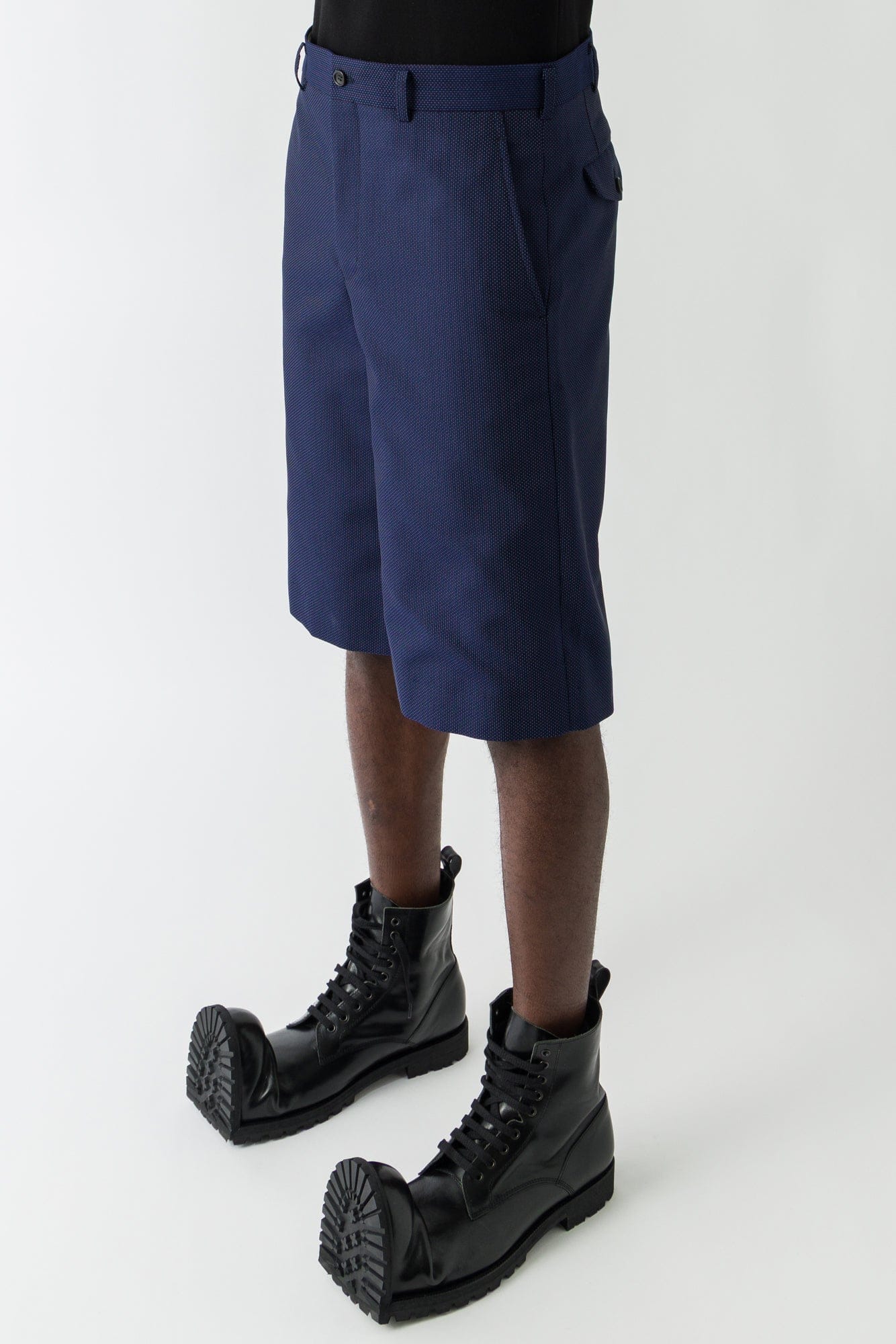 Comme des Garçons Homme Plus Fabric Pin Dot Shorts in Navy - Image 2