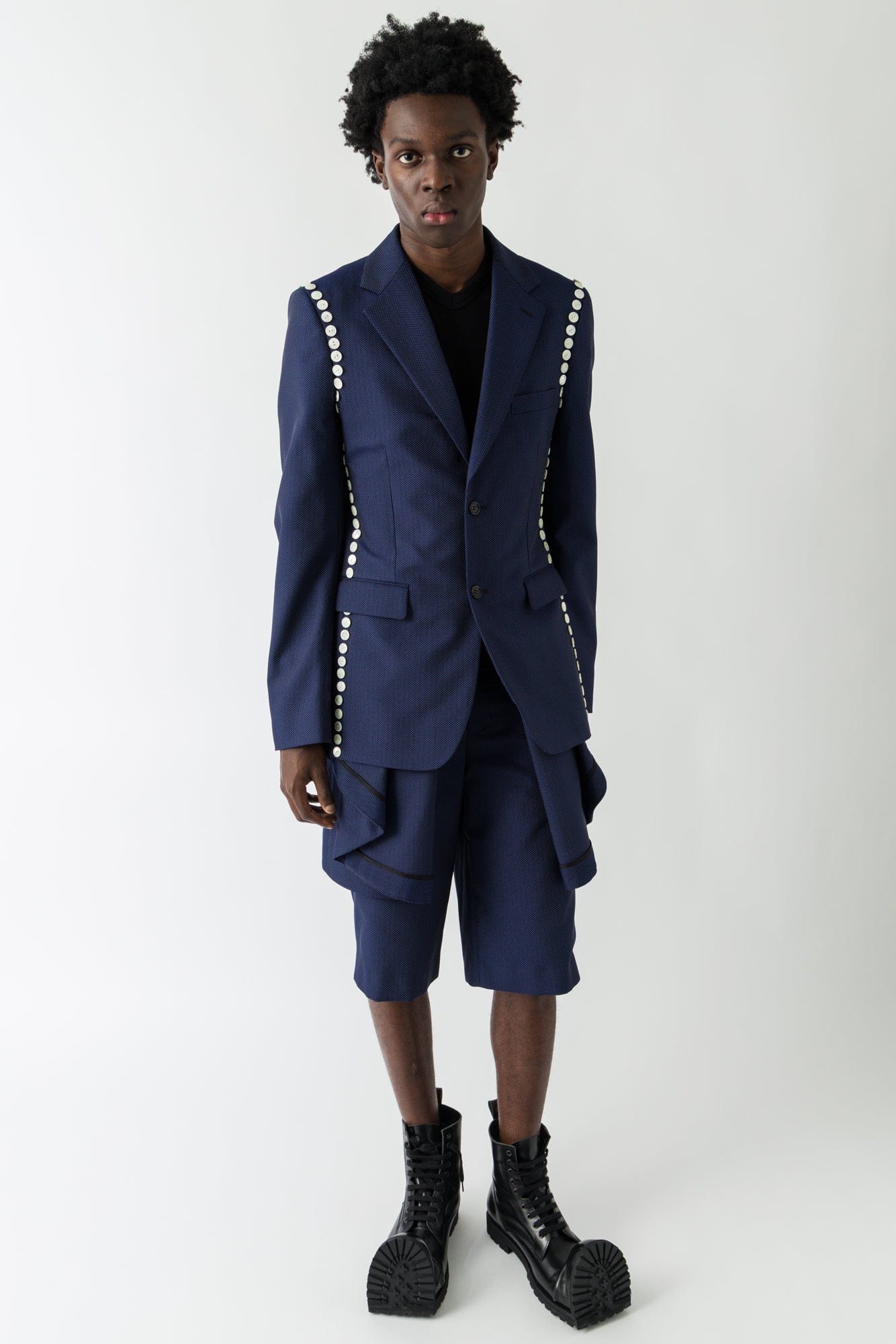 Comme des Garçons Homme Plus Overlayered Blazer in Navy - Image 4