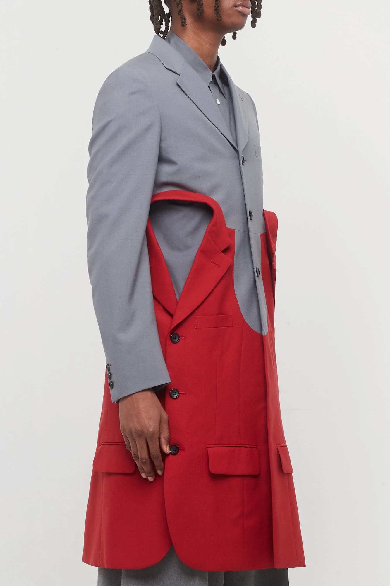 Comme Des Garçons Homme Plus Reconstructed Blazer in Grey and Red - Image 2