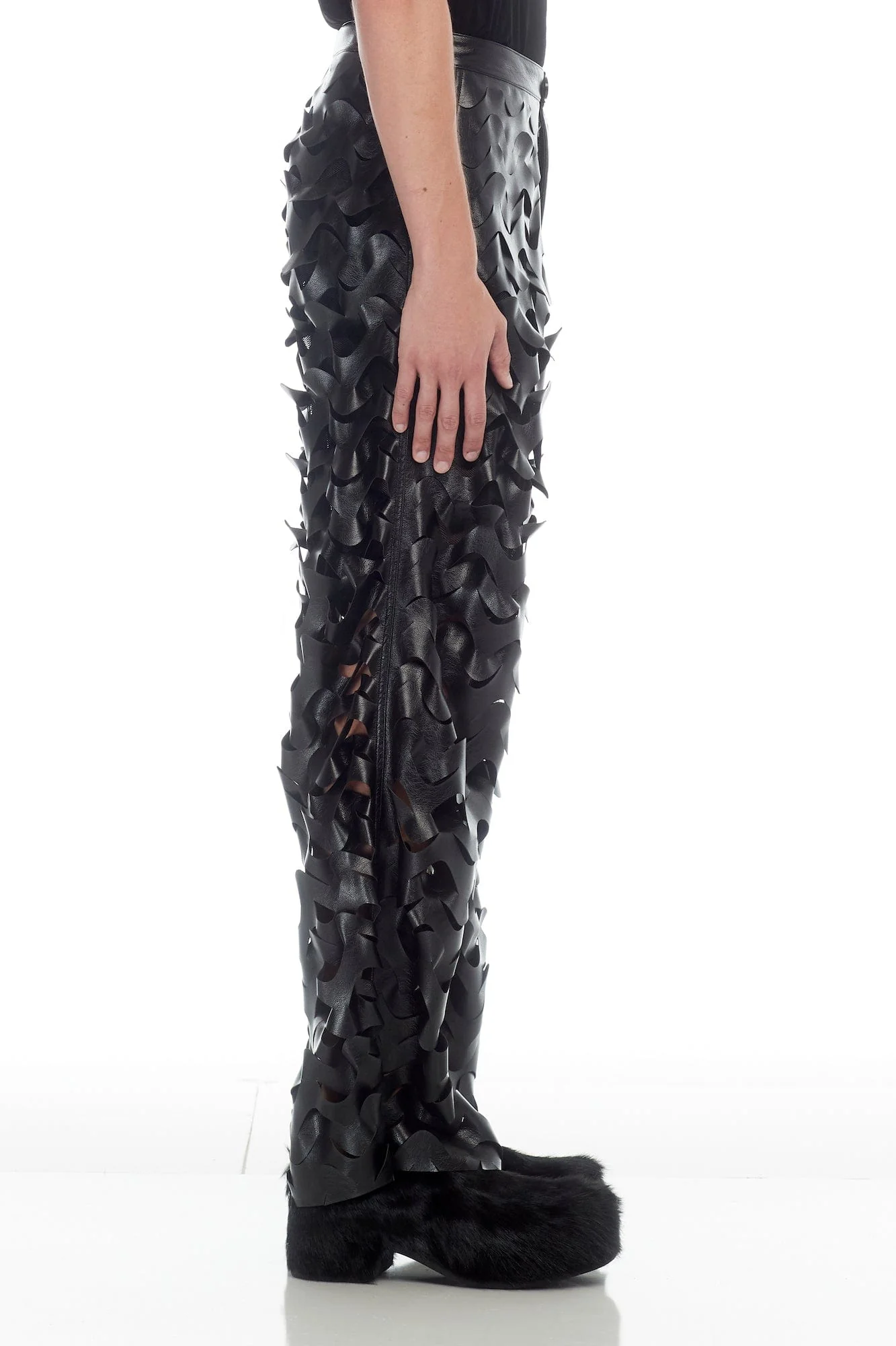 Lu'u Dan Laser Cut Wide Leg Pant in Black - Image 4