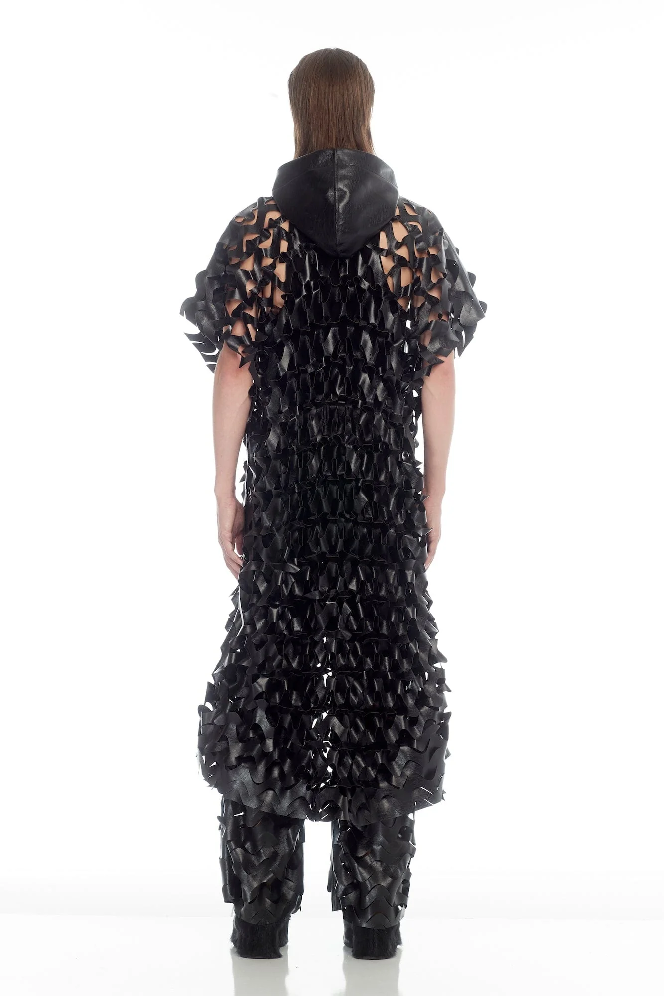 Lu'u Dan Unisex Laser-cut Leather Poncho in Black - Image 3