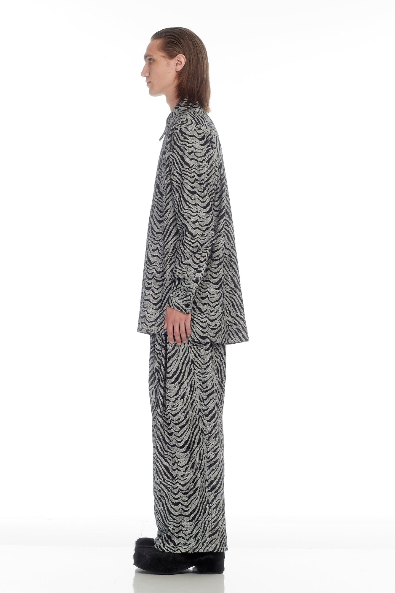 Lu'u Dan Unisex Relaxed Long Sleeve Shirt in Black Tiger Jacquard - Image 2