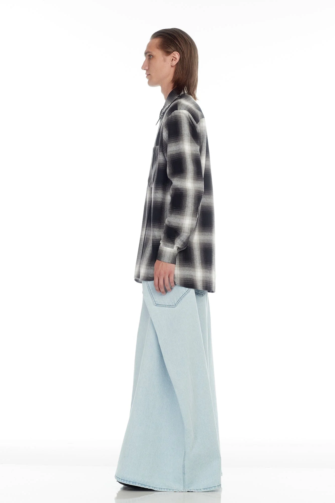 Lu'u Dan Unisex Relaxed Long Sleeve Shirt in Black Plaid - Image 2