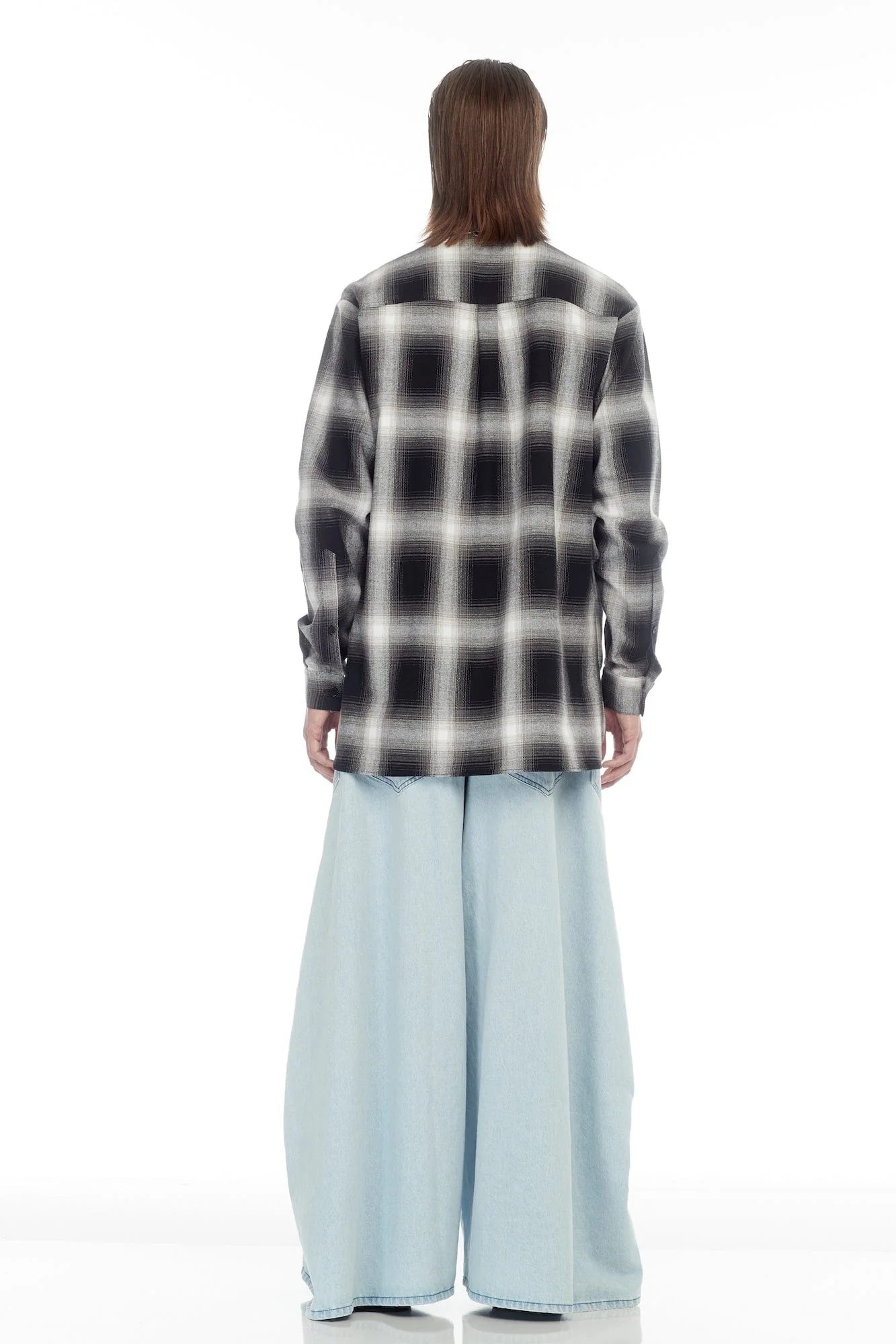 Lu'u Dan Unisex Relaxed Long Sleeve Shirt in Black Plaid - Image 3