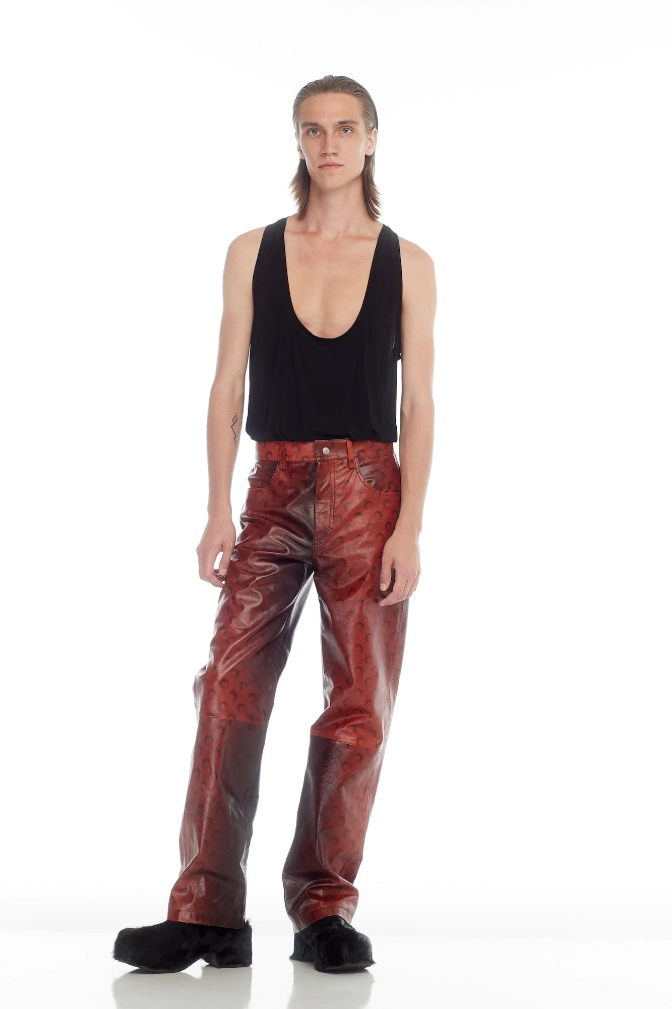 Marine Serre Airbrushed Crafted Leather Wide Leg Pants - Image 5