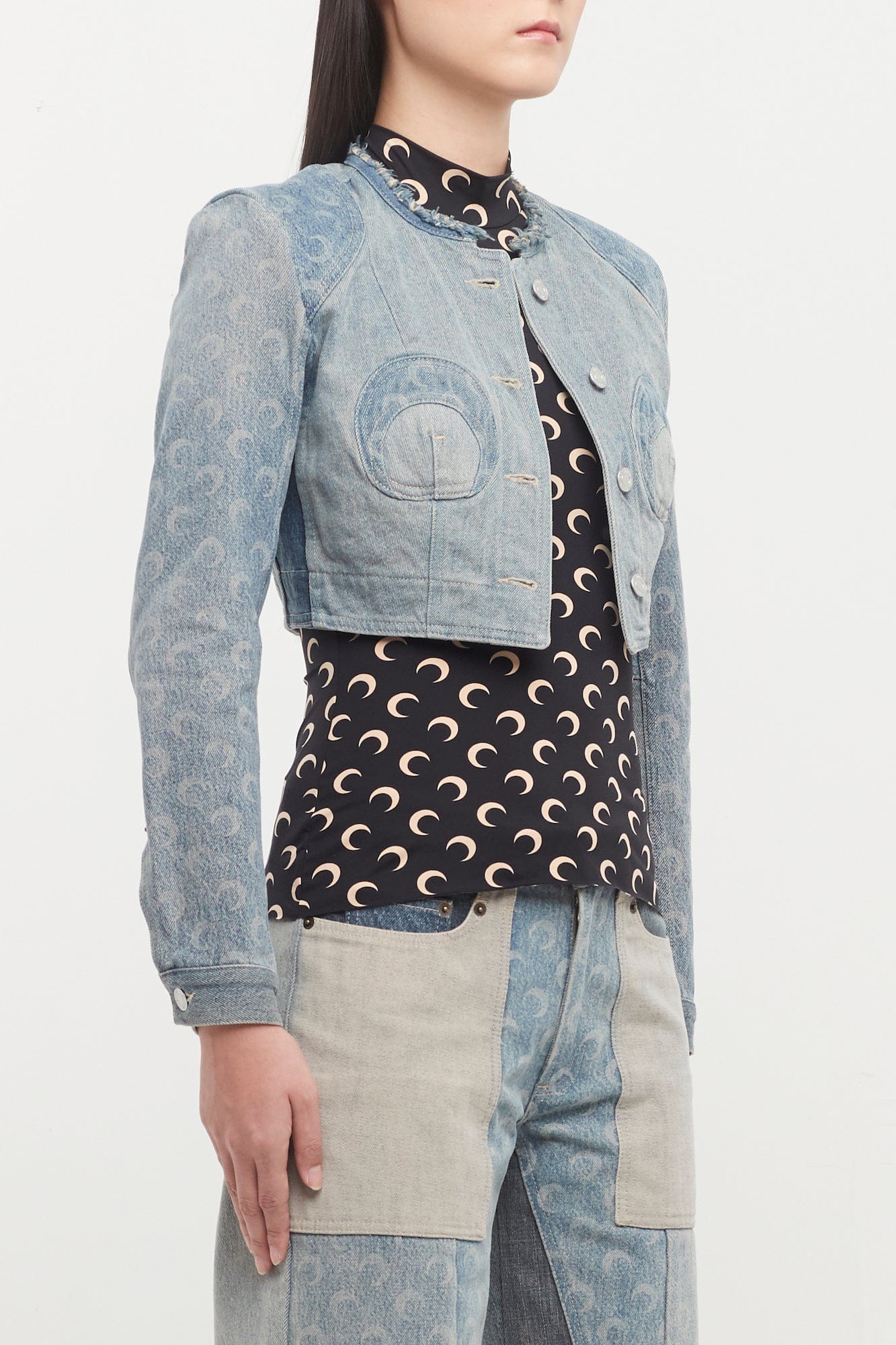 Marine Serre Regenerated Denim Cropped Jacket - Image 2