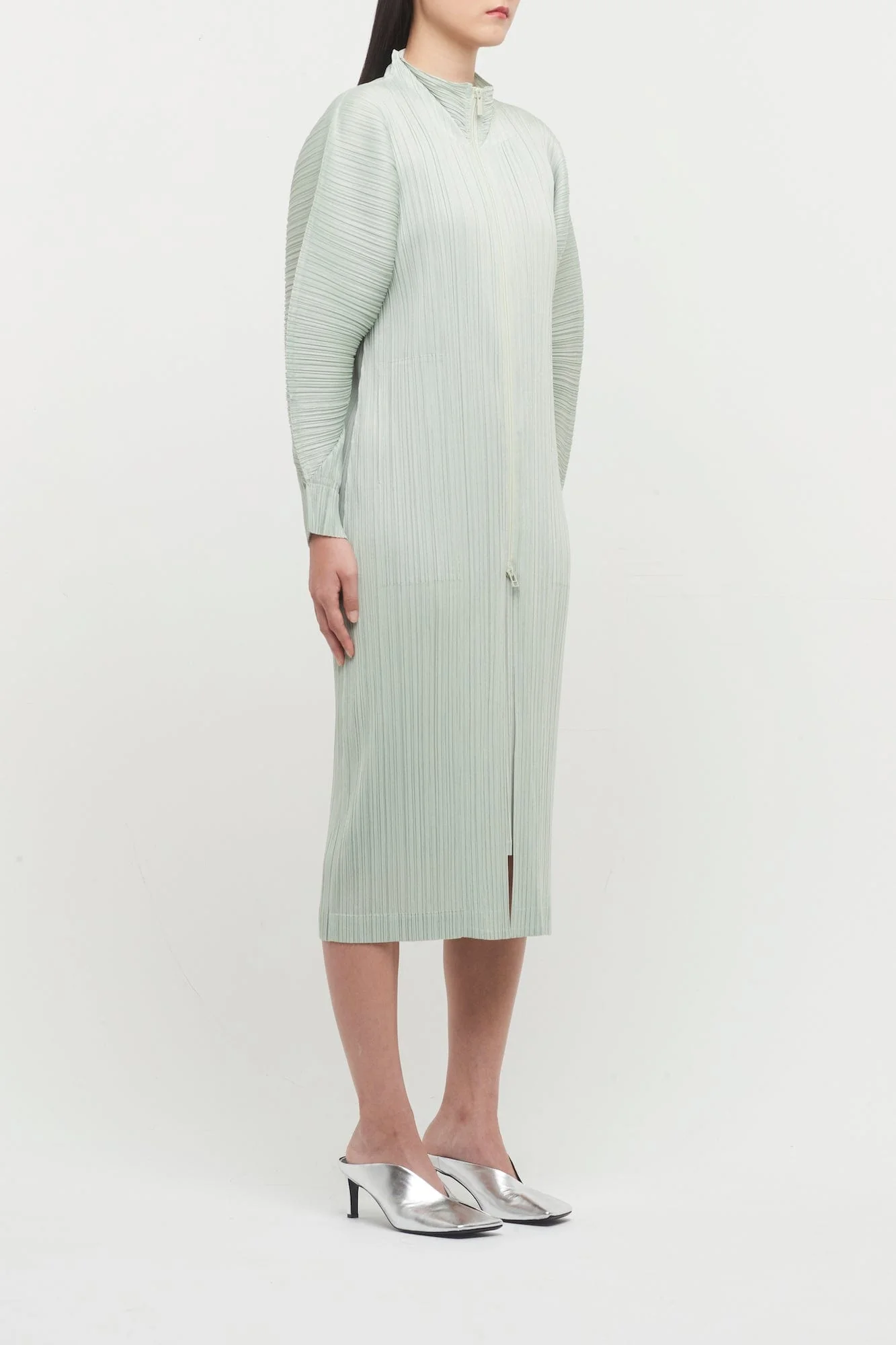 Pleats Please Issey Miyake Monthly Colors November Coat in Sage Green - Image 2