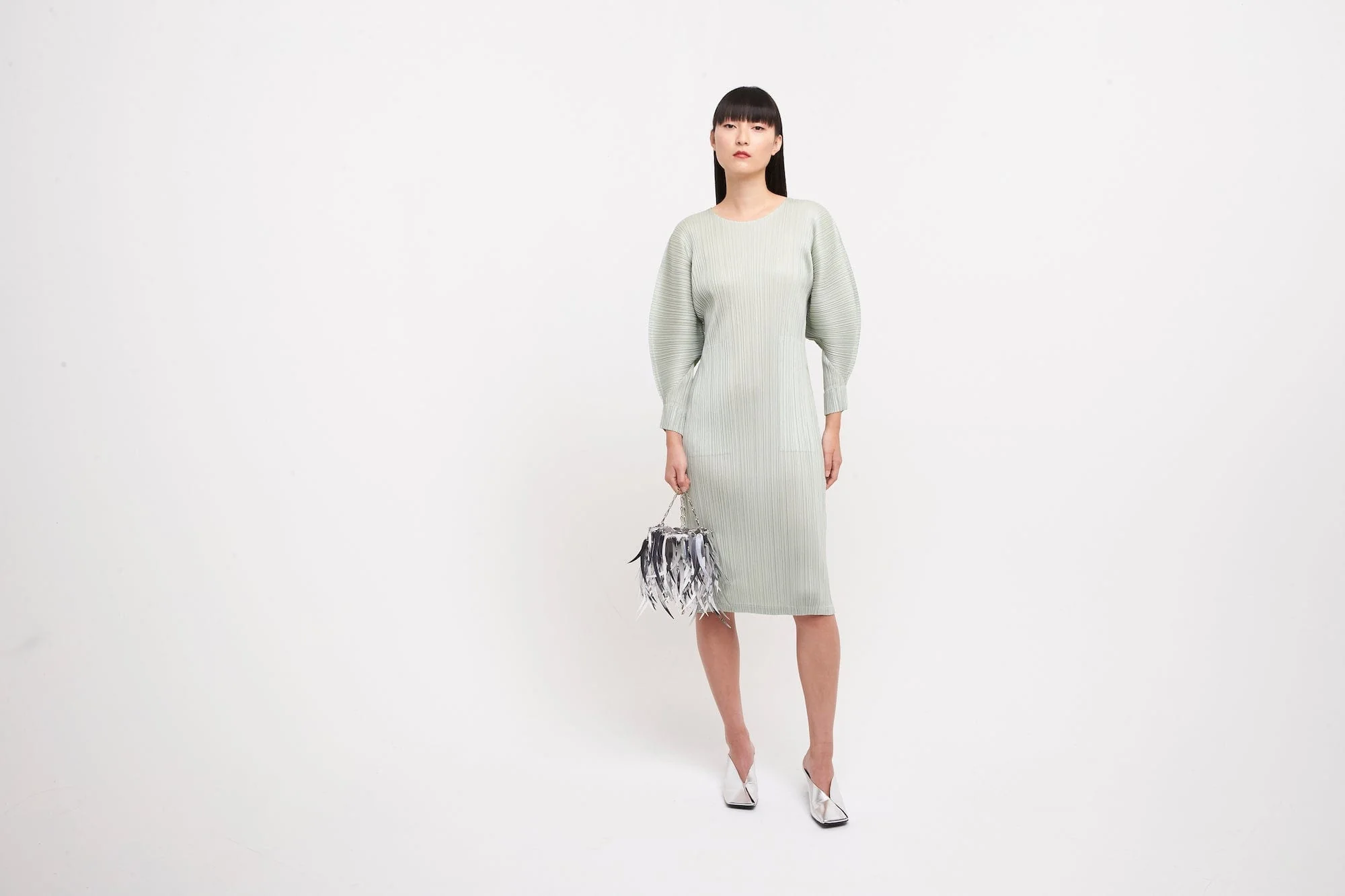 Pleats Please Issey Miyake Montly Colors November Dress in Sage Green - Image 4