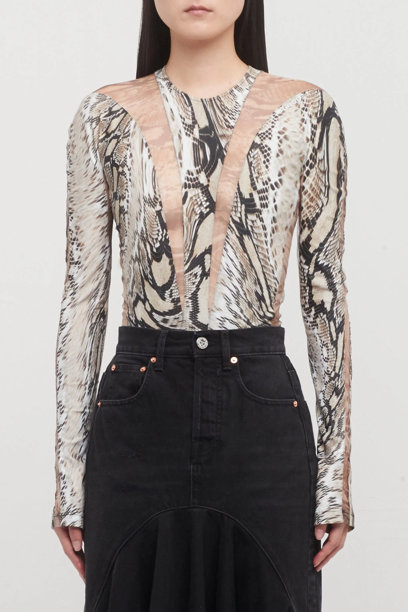 Mugler Printed Eco Sport Body in Warped Snake