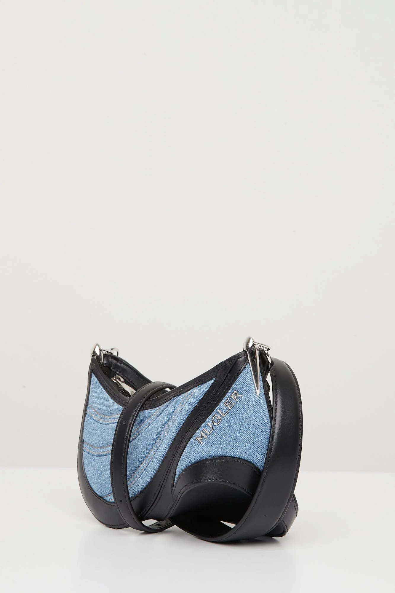Mugler Spiral Denim Bag in Medium Blue with Leather Strap - Image 3