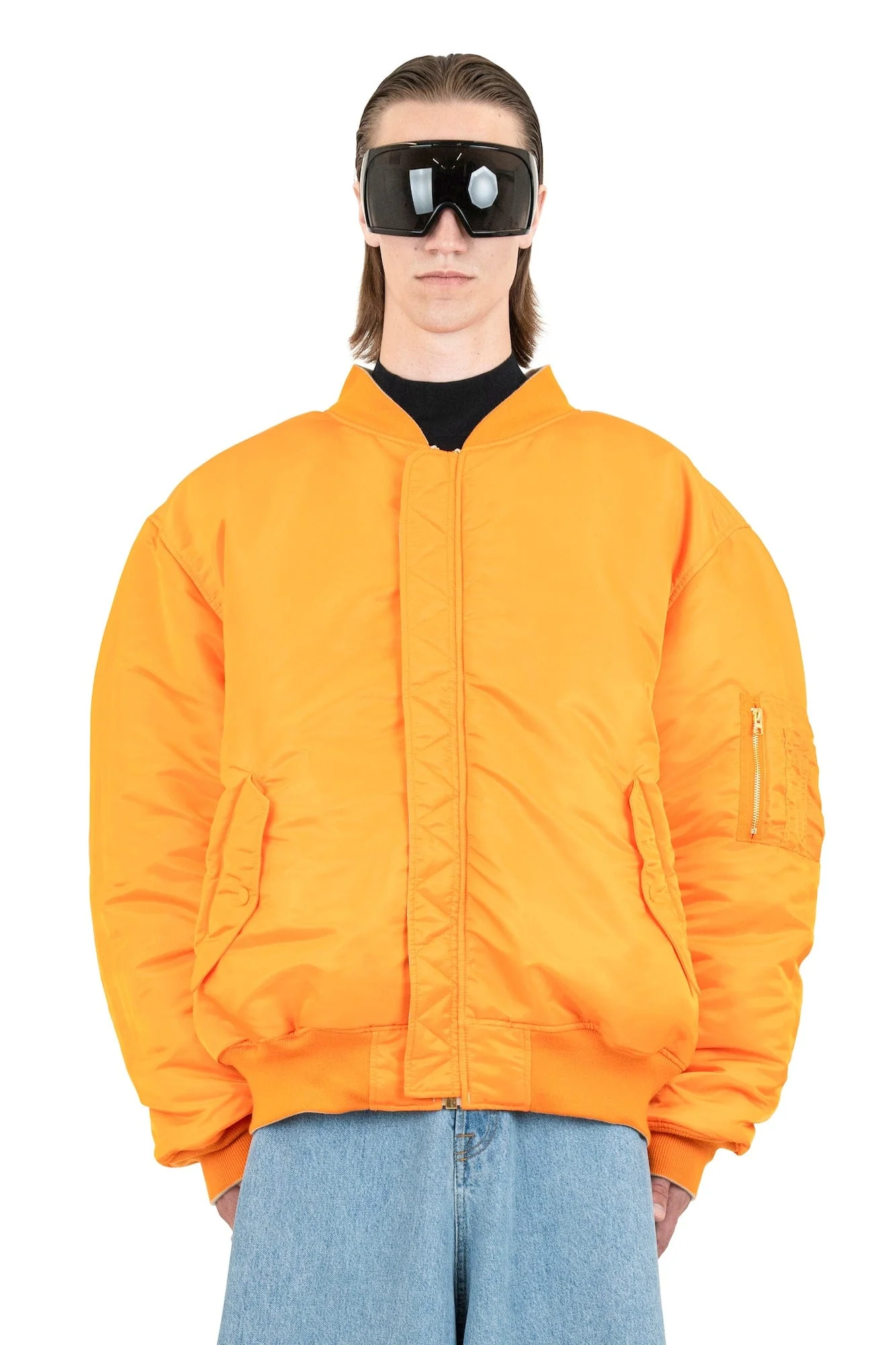 Vetements Double Zip Bomber Jacket in Cream - Image 3