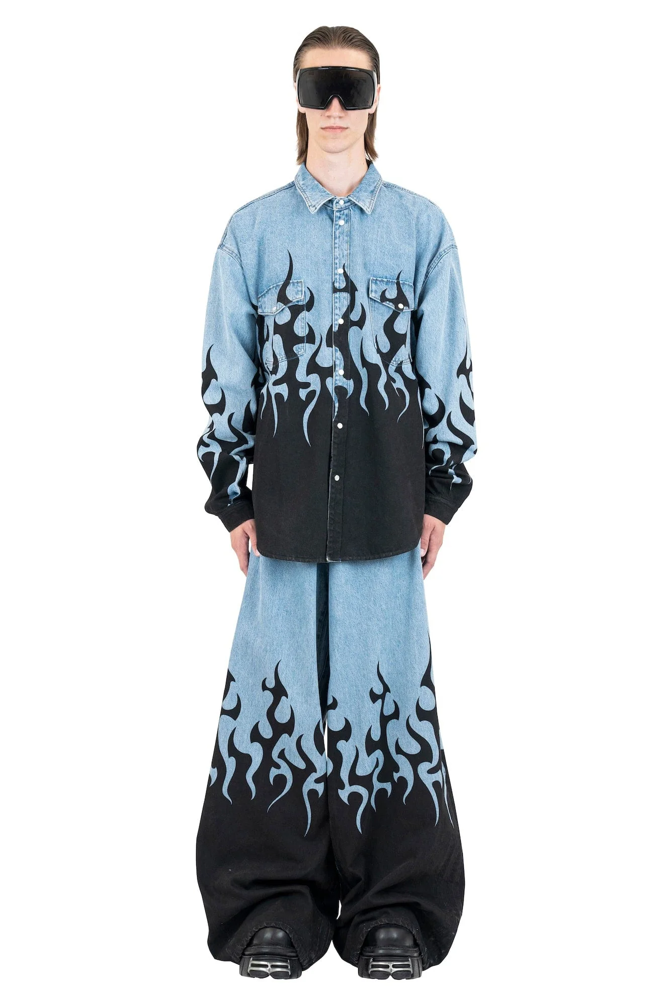 Vetements Flame Print Baggy Jeans in Light Blue - Image 3