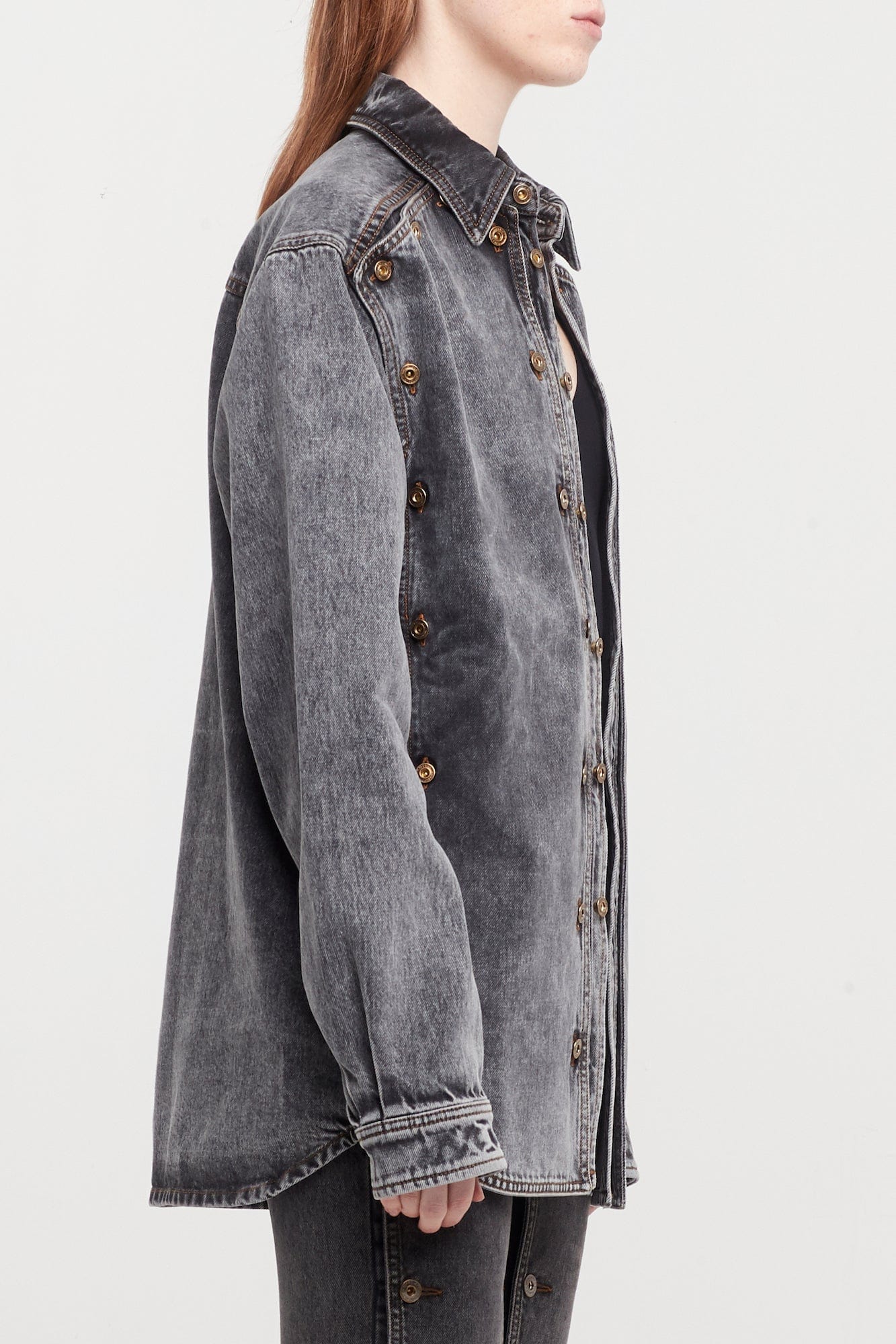Y/Project Womens Evergreen Snap Off Denim Shirt in Vintage Black - Image 2