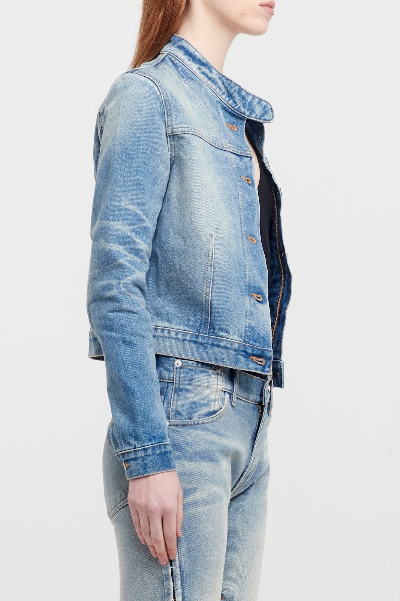 Y/Project Womens Hook and Eye Denim Moto Jacket - Image 2