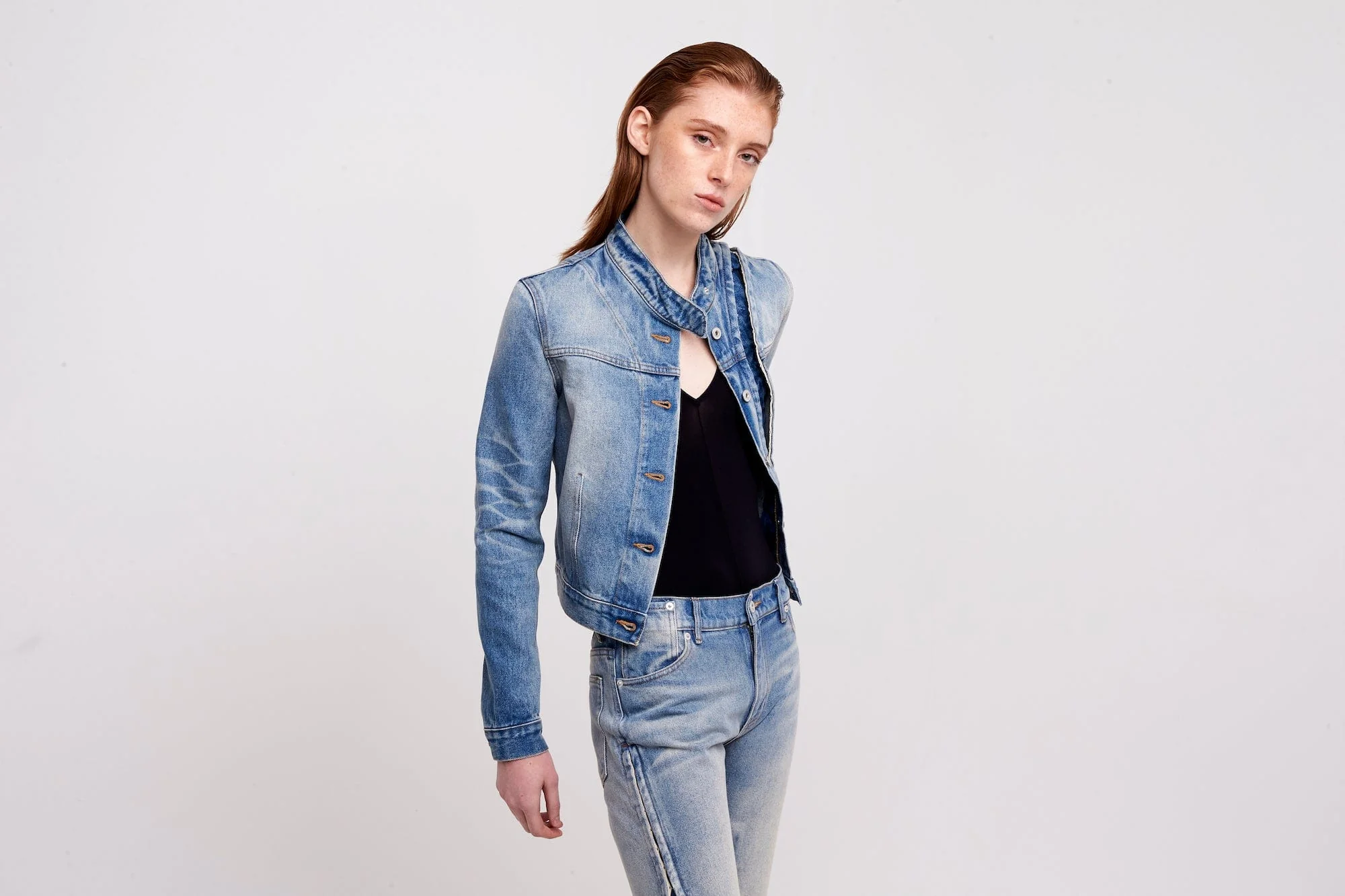 Y/Project Womens Hook and Eye Denim Moto Jacket - Image 4