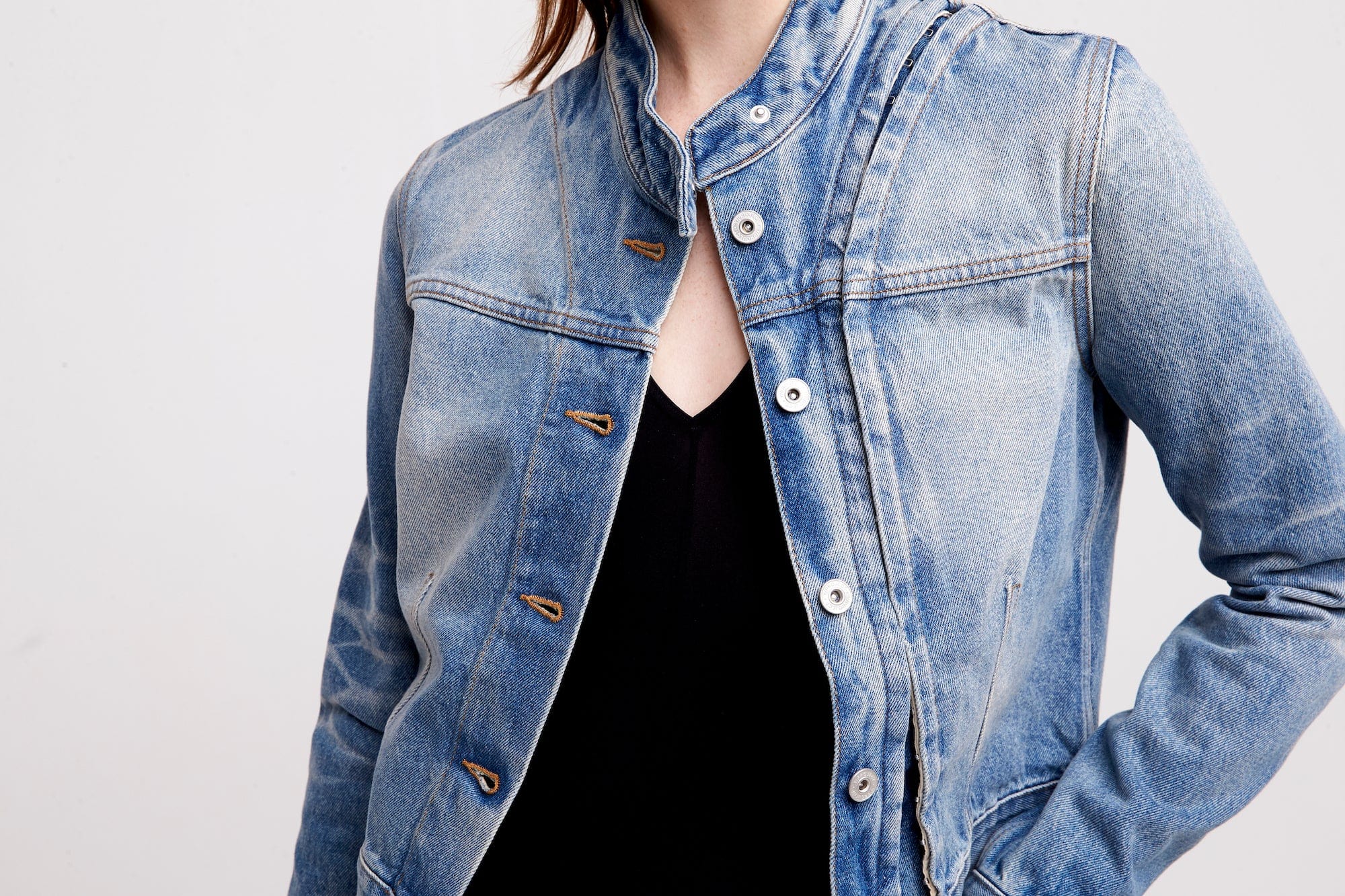 Y/Project Womens Hook and Eye Denim Moto Jacket - Image 5
