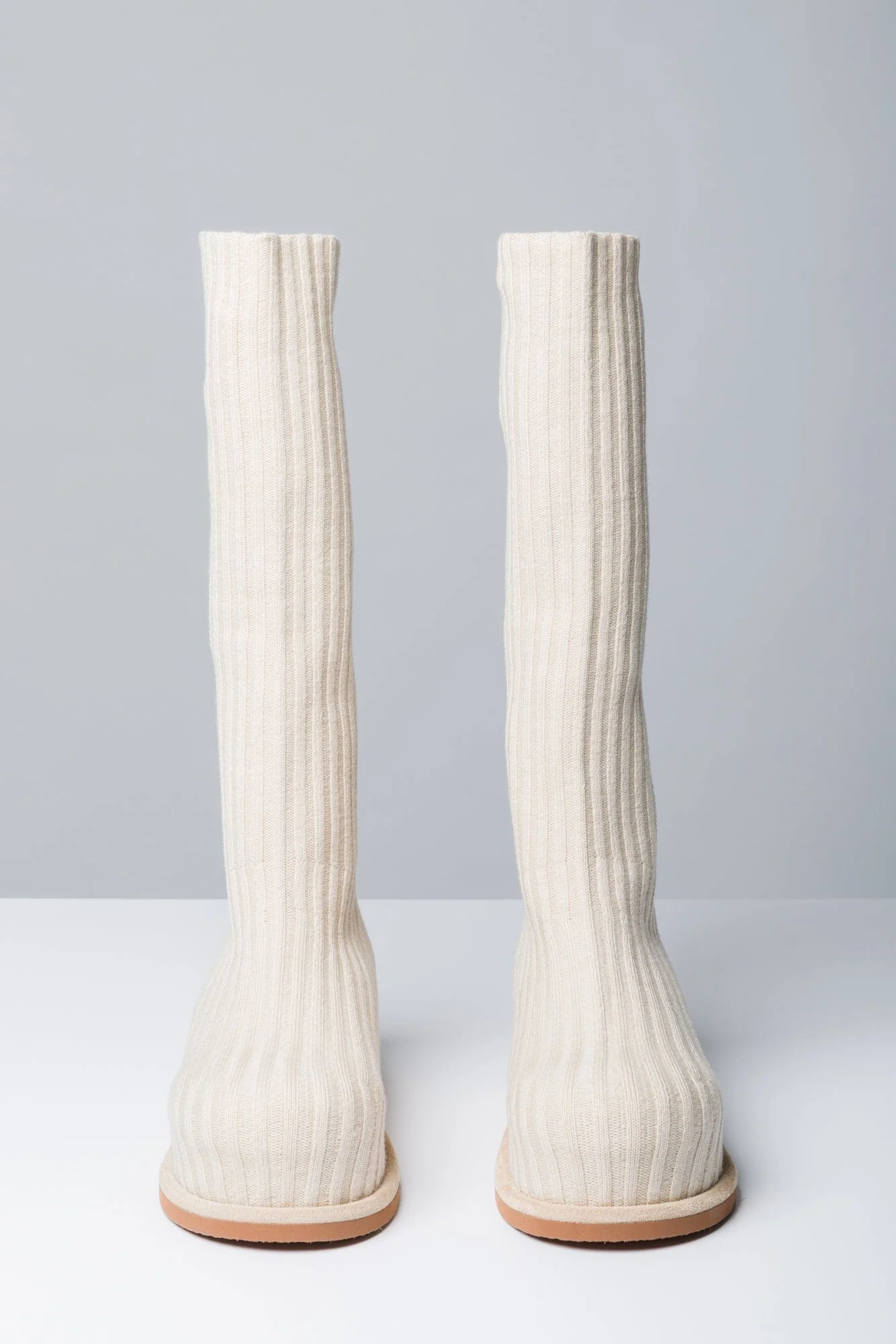 Amina Muaddi Veneda Stretch Boot in Fuzzy Ribbed Knit - Image 3