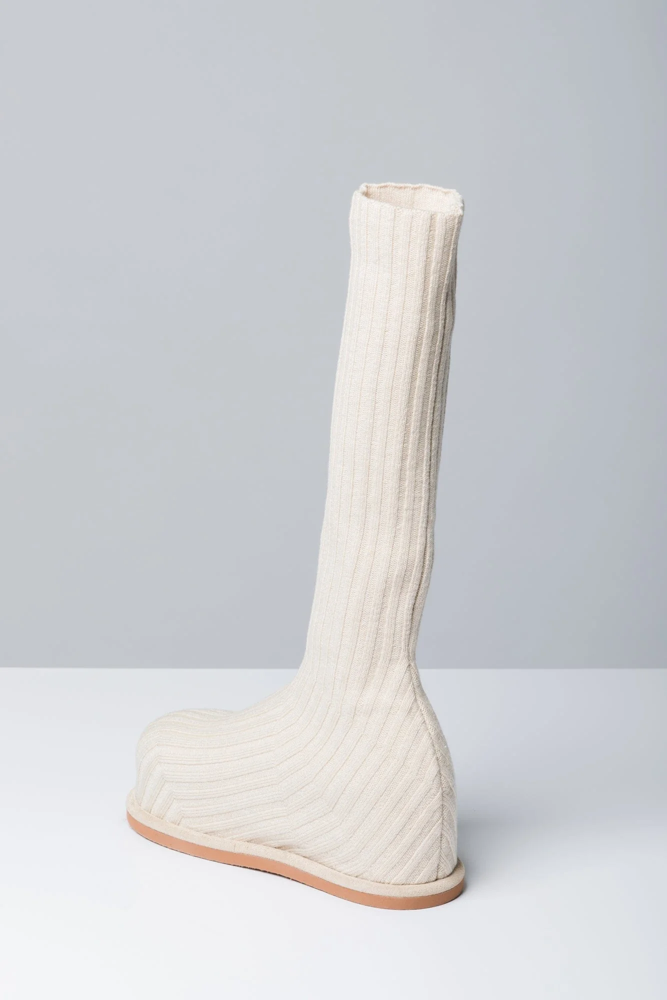 Amina Muaddi Veneda Stretch Boot in Fuzzy Ribbed Knit - Image 4