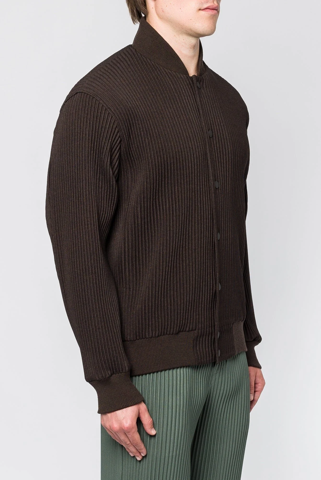 Homme Plissé Issey Miyake Kersey Pleats Bomber in Brown - Image 2