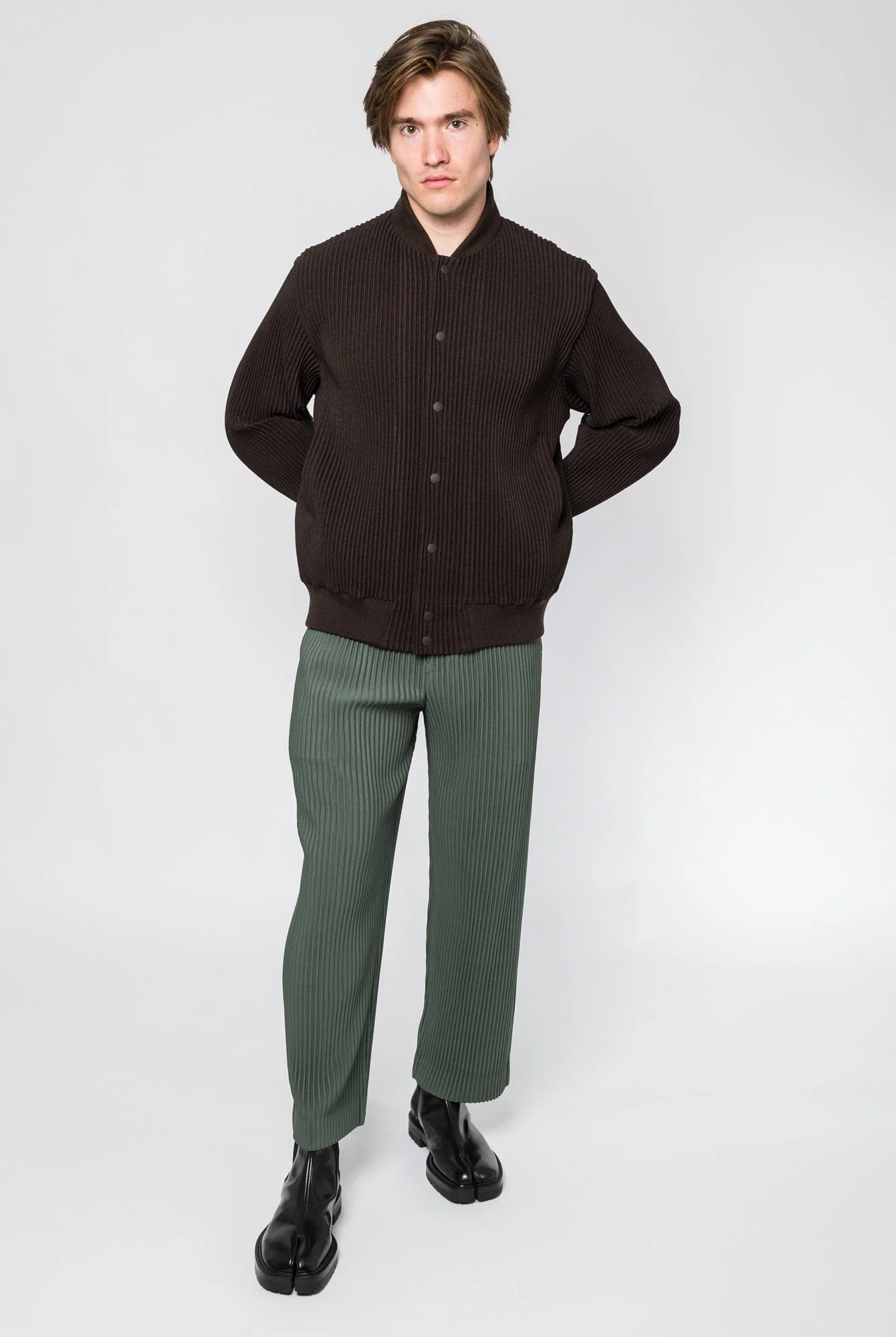 Homme Plissé Issey Miyake Kersey Pleats Bomber in Brown - Image 4