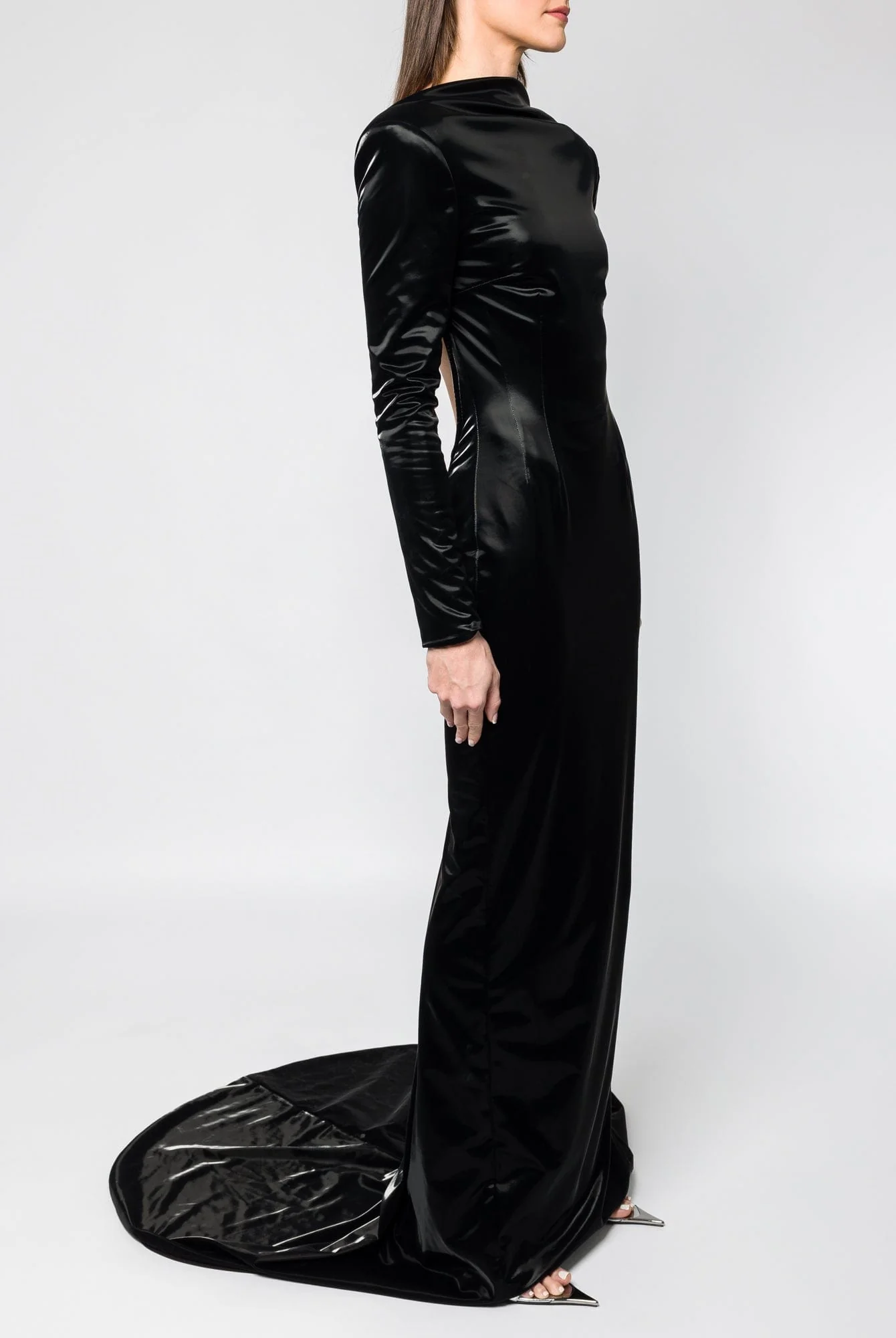 LaQuan Smith Portrait Neckline Gown with Cut Out Open Back - Image 2