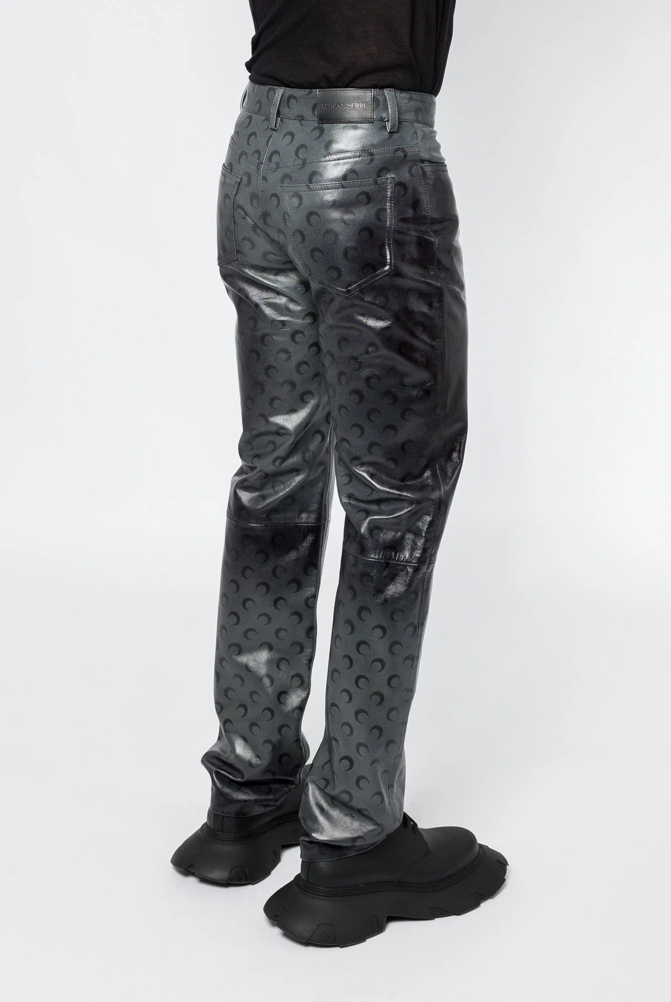 Marine Serre Moon Airbrushed Leather Straight Leg Pants - Image 3
