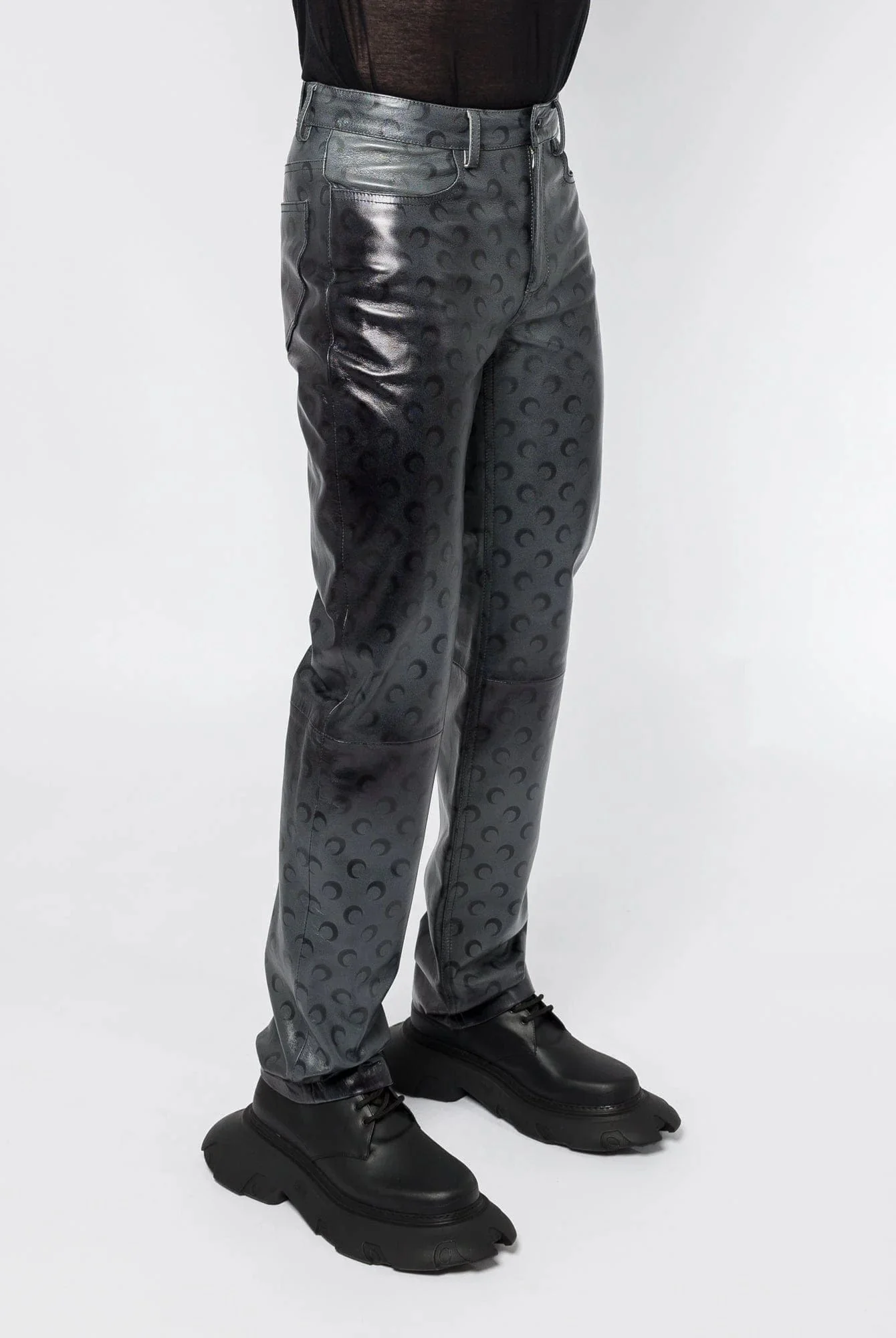 Marine Serre Moon Airbrushed Leather Wide Leg Pants - Image 2