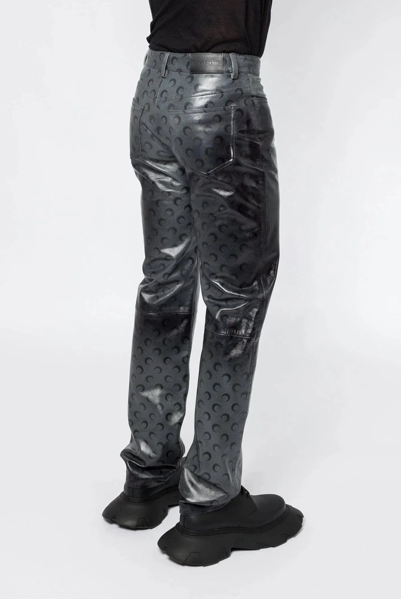 Marine Serre Moon Airbrushed Leather Wide Leg Pants - Image 3