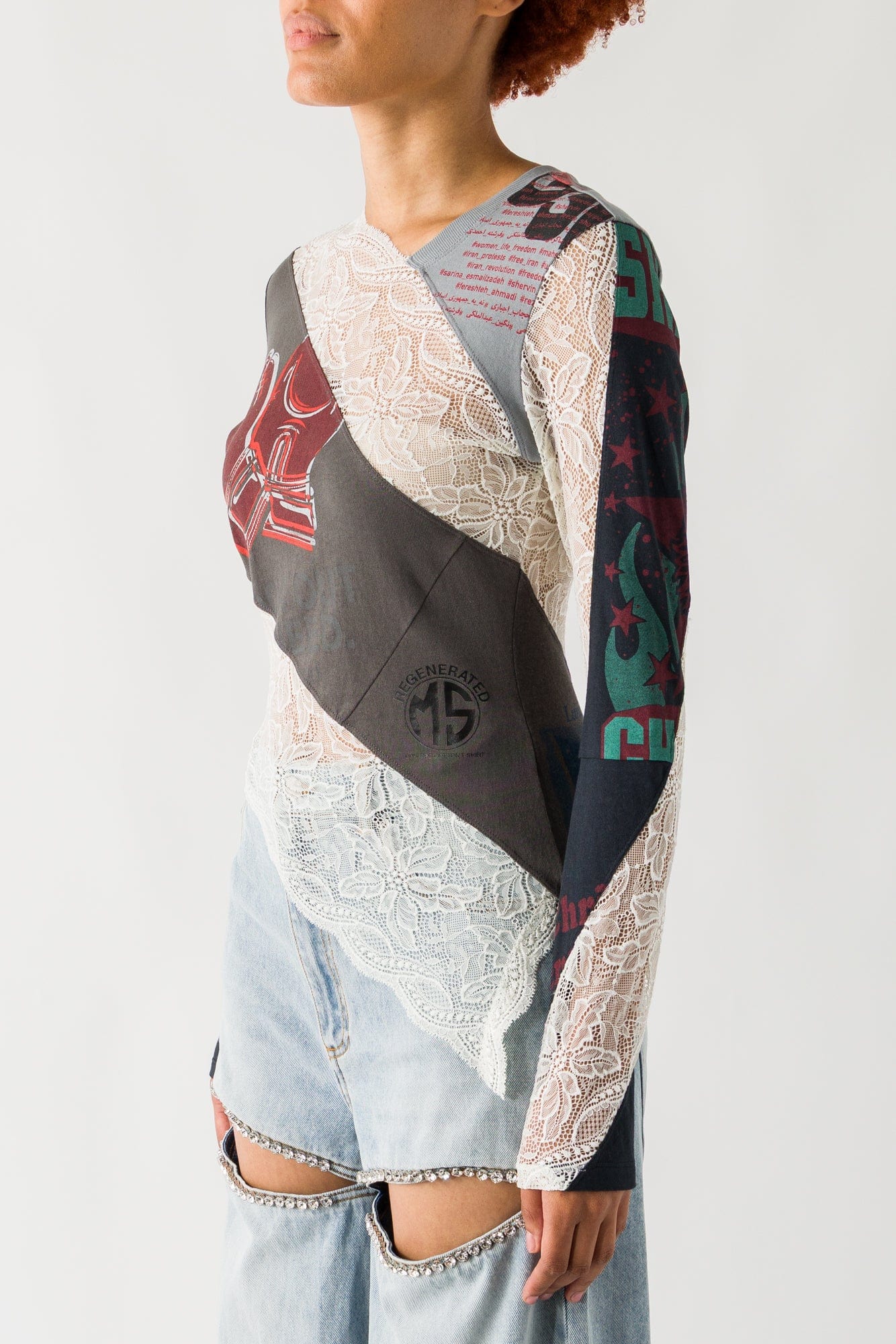 Marine Serre Regenerated T-Shirts and Lace Twisted Top - Image 2