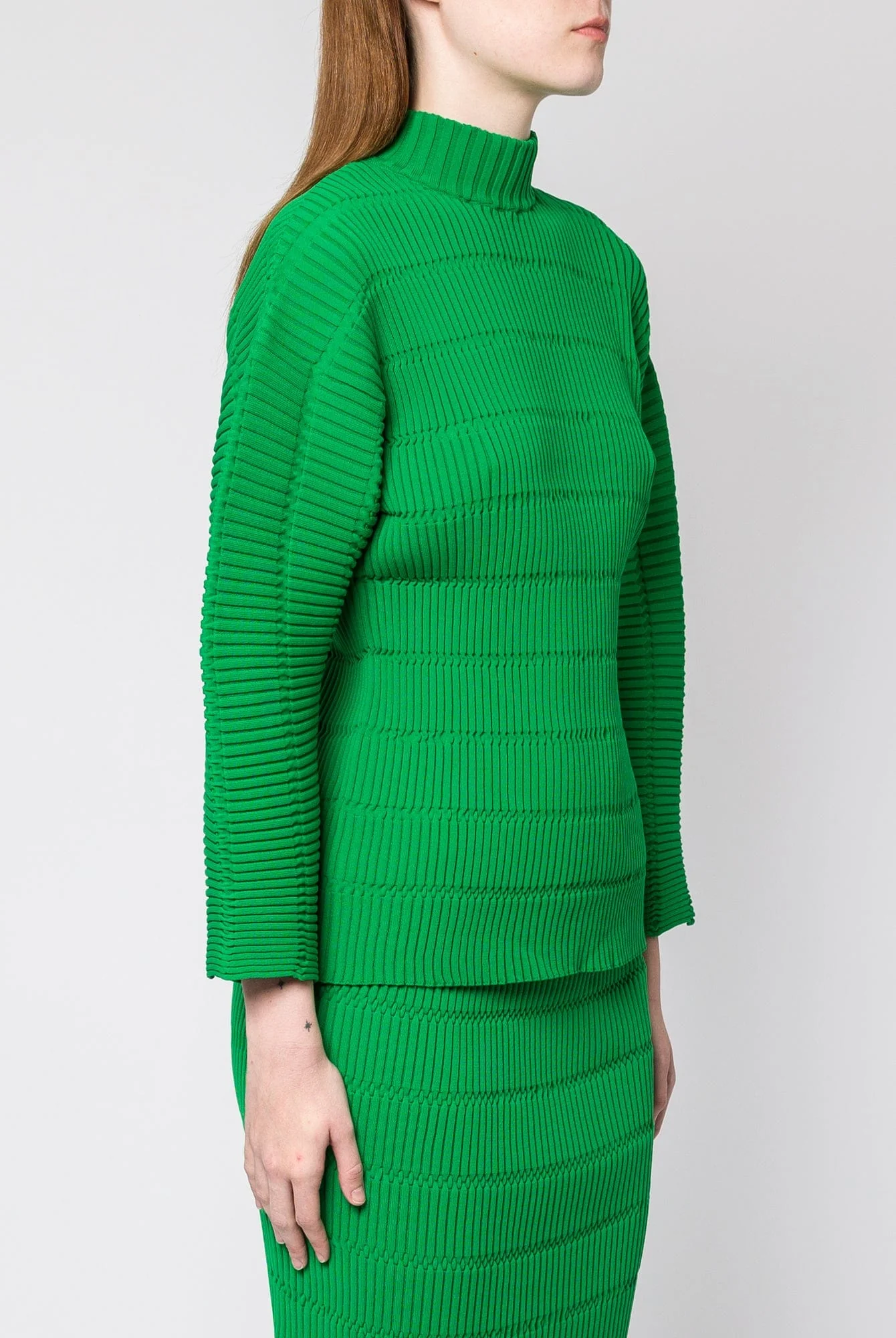 Pleats Please Issey Miyake Jiggly Knit Top in Green - Image 2