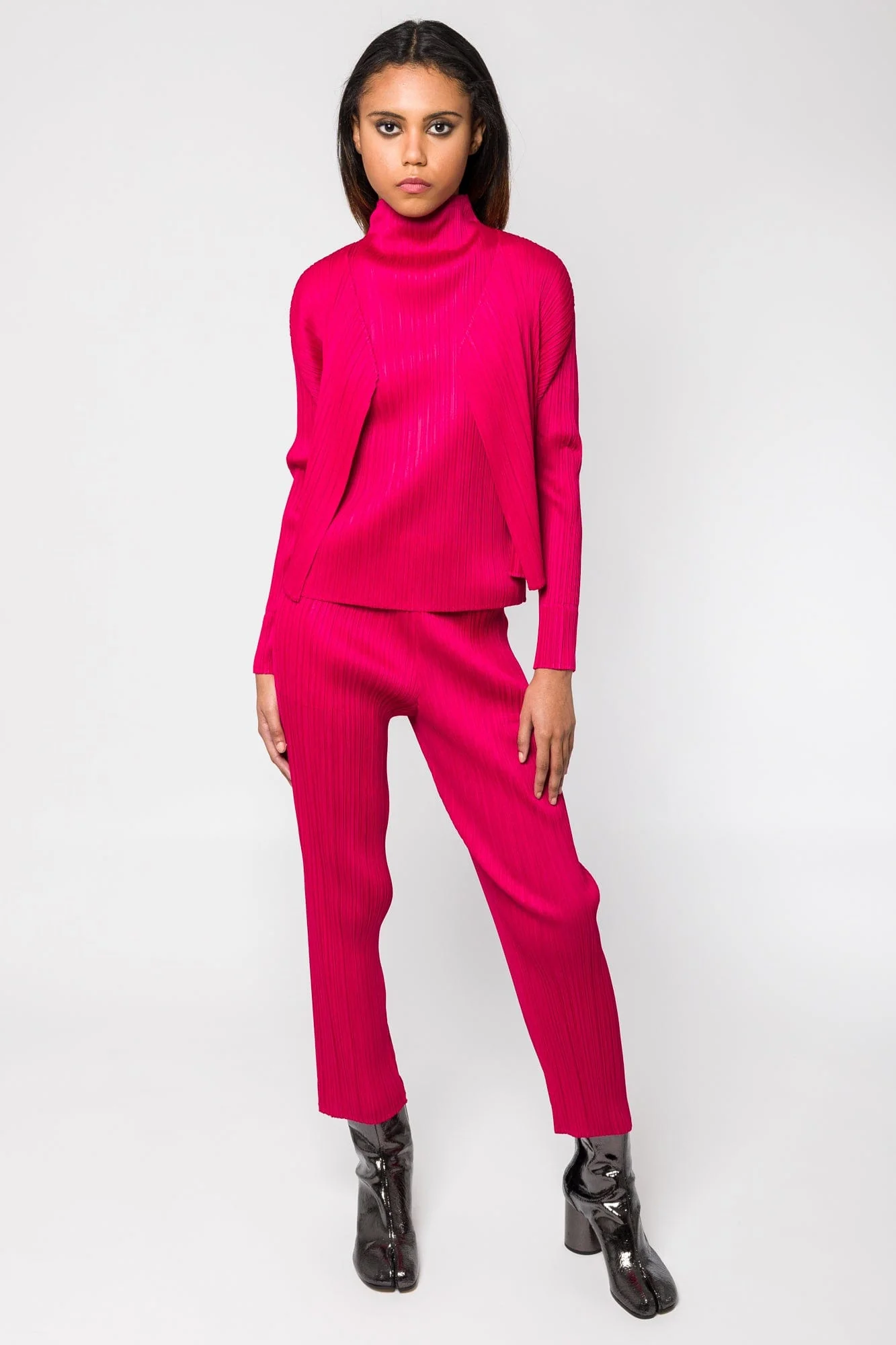 Pleats Please Issey Miyake New Colorful Basics Cardigan 4 in Carmine - Image 4