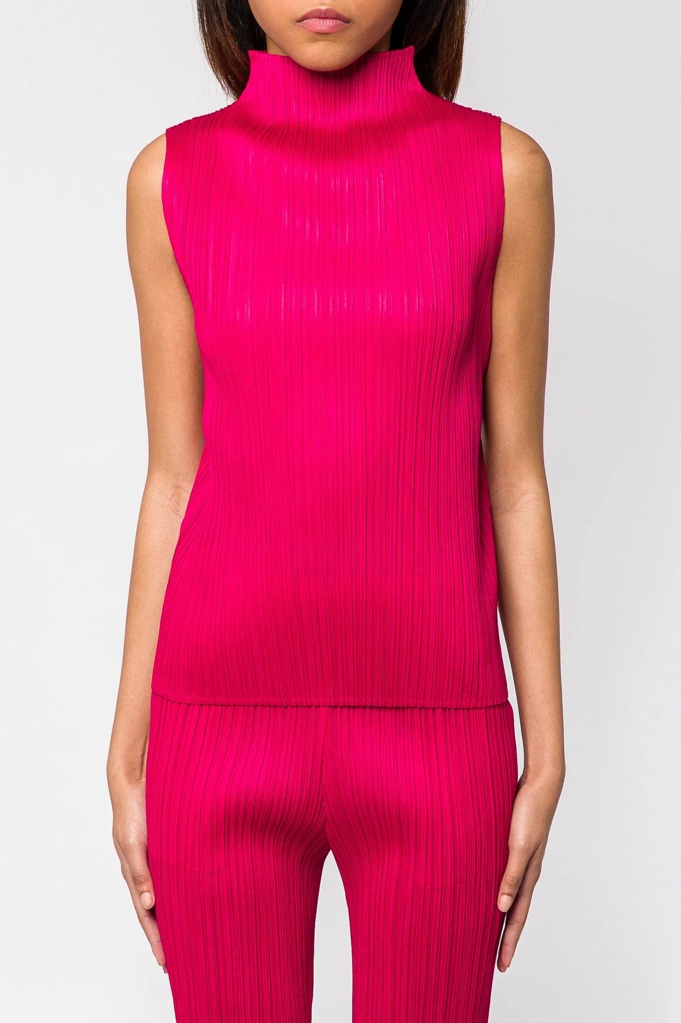 Pleats Please Issey Miyake New Colorful Basics Tank 4 in Carmine