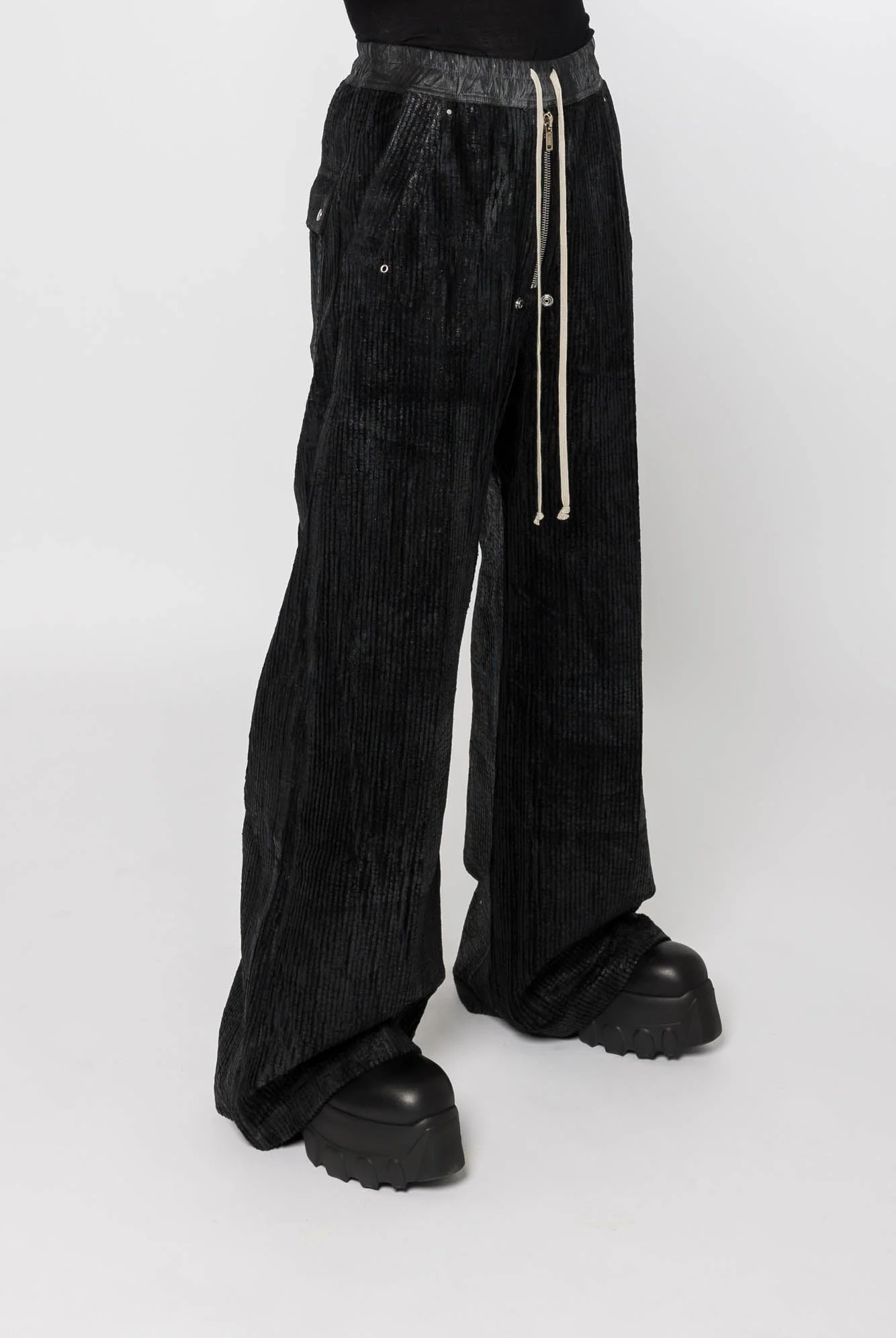 Rick Owens DRKSHDW Geth Belas in Black Foil Corduroy - Image 2