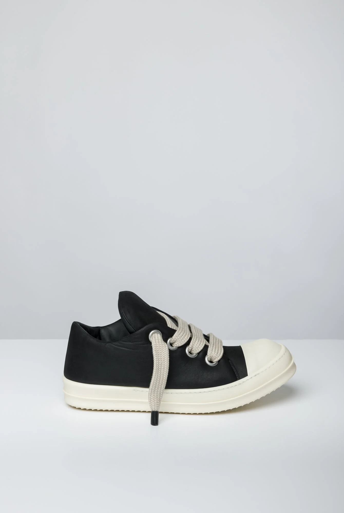 Rick Owens Jumbo Lace Padded Low Sneaks in Black Milk