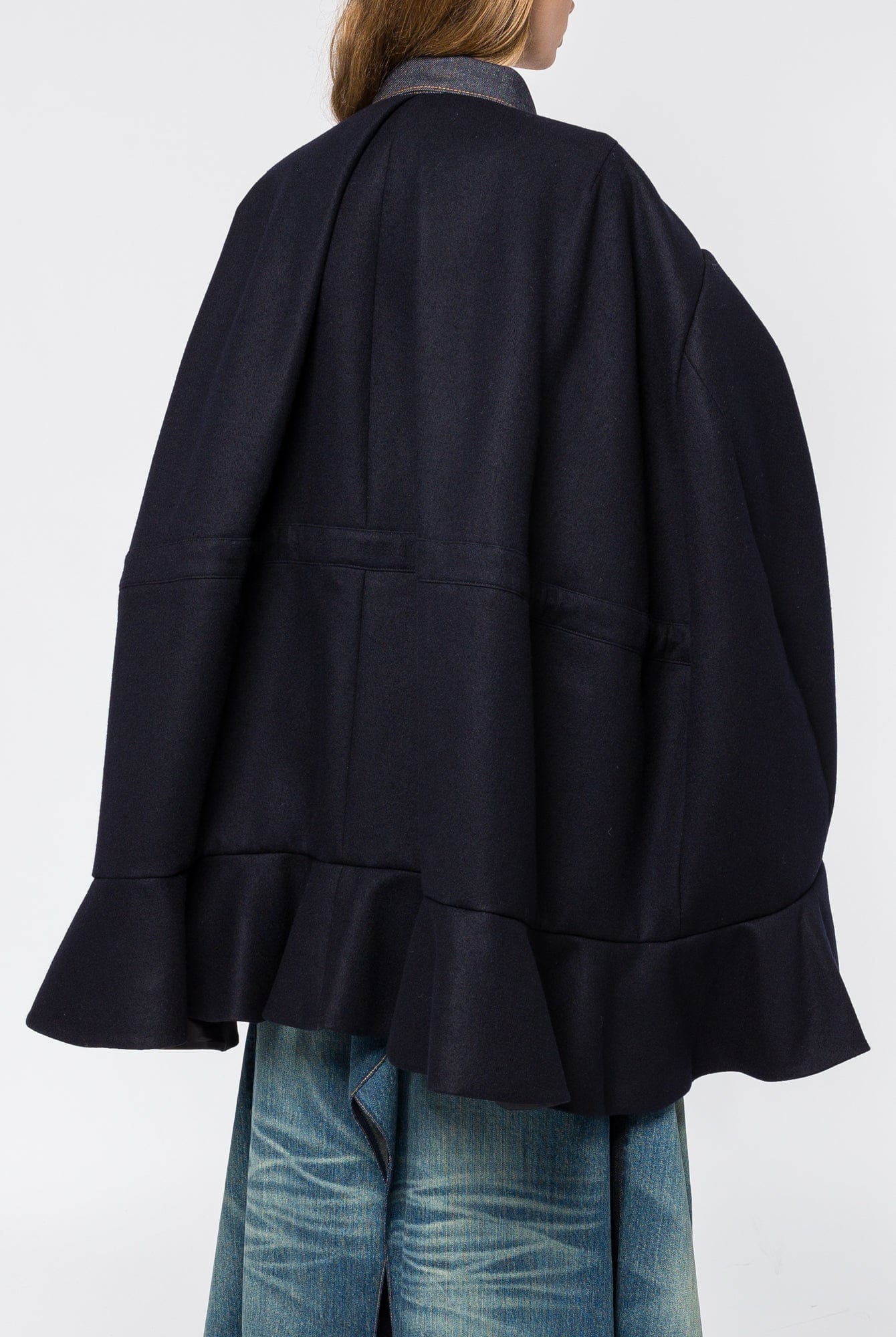 Sacai Denim x Wool Melton Cape - Image 3