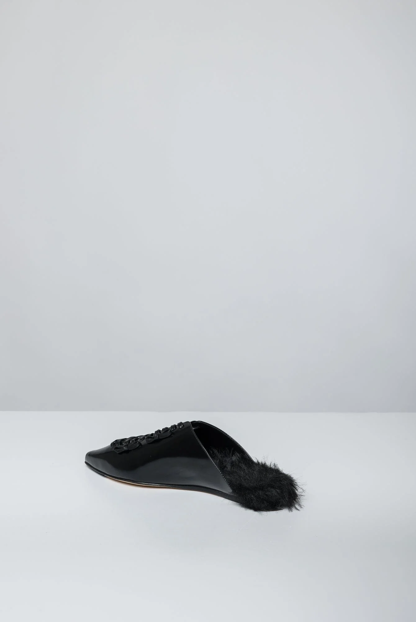 Simone Rocha Faux Fur Point Toe Lace Up Slipper - Image 3