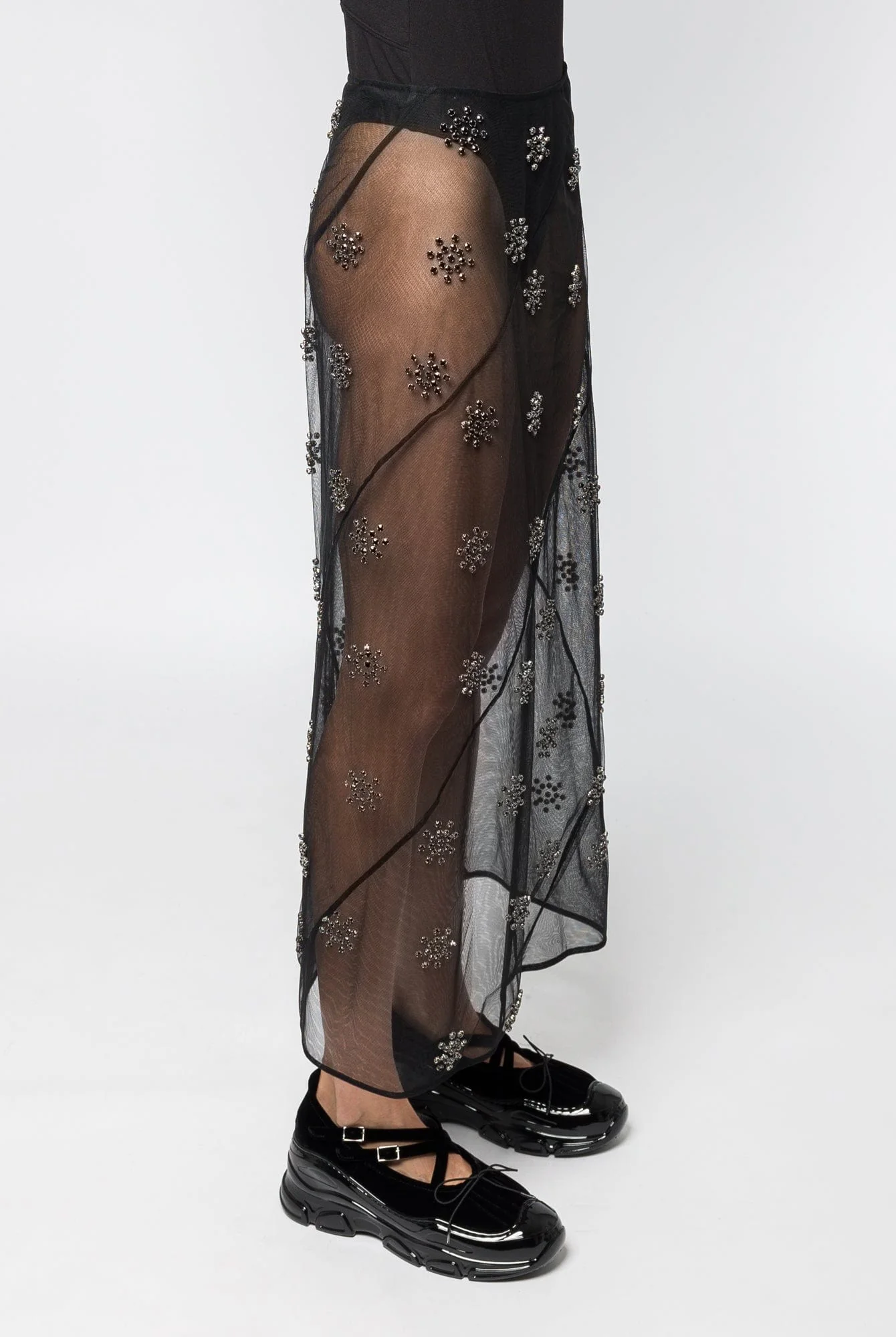 Simone Rocha Sheer Spiral Midi Skirt With Embroidery - Image 2
