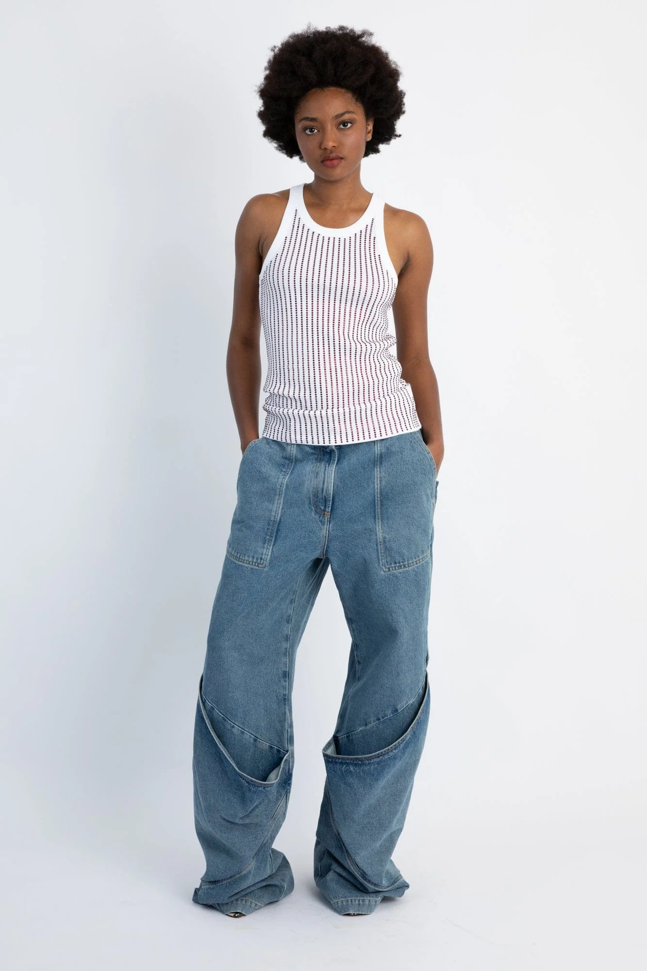 The Attico Denim Cuff Pants in Sky Blue - Image 4