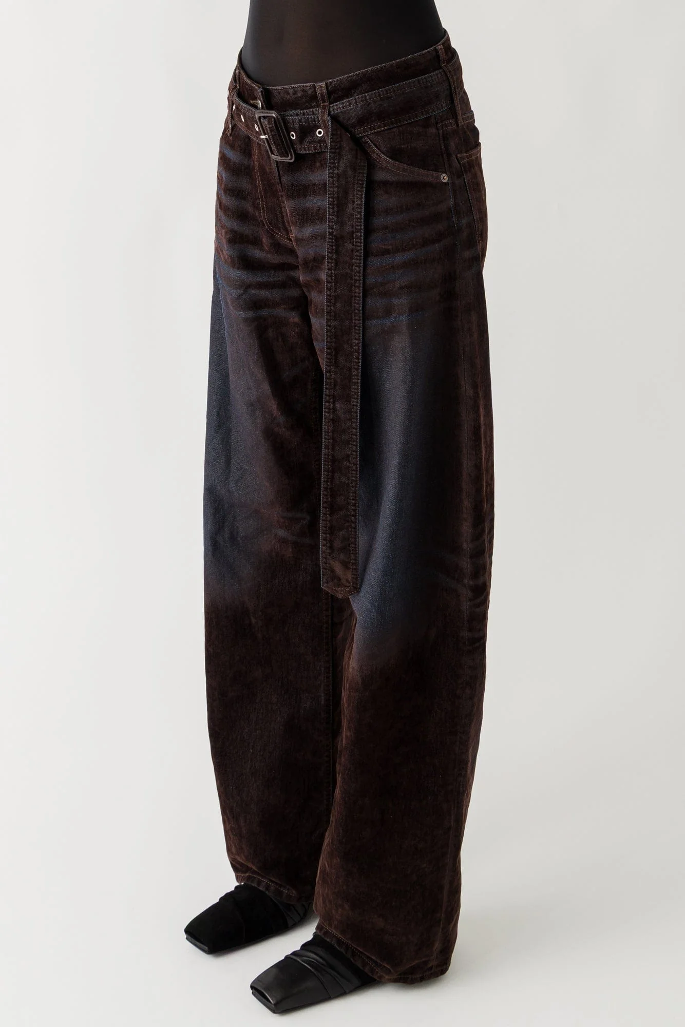 Acne Studios Belted Trousers In Brown/Blue - Image 2
