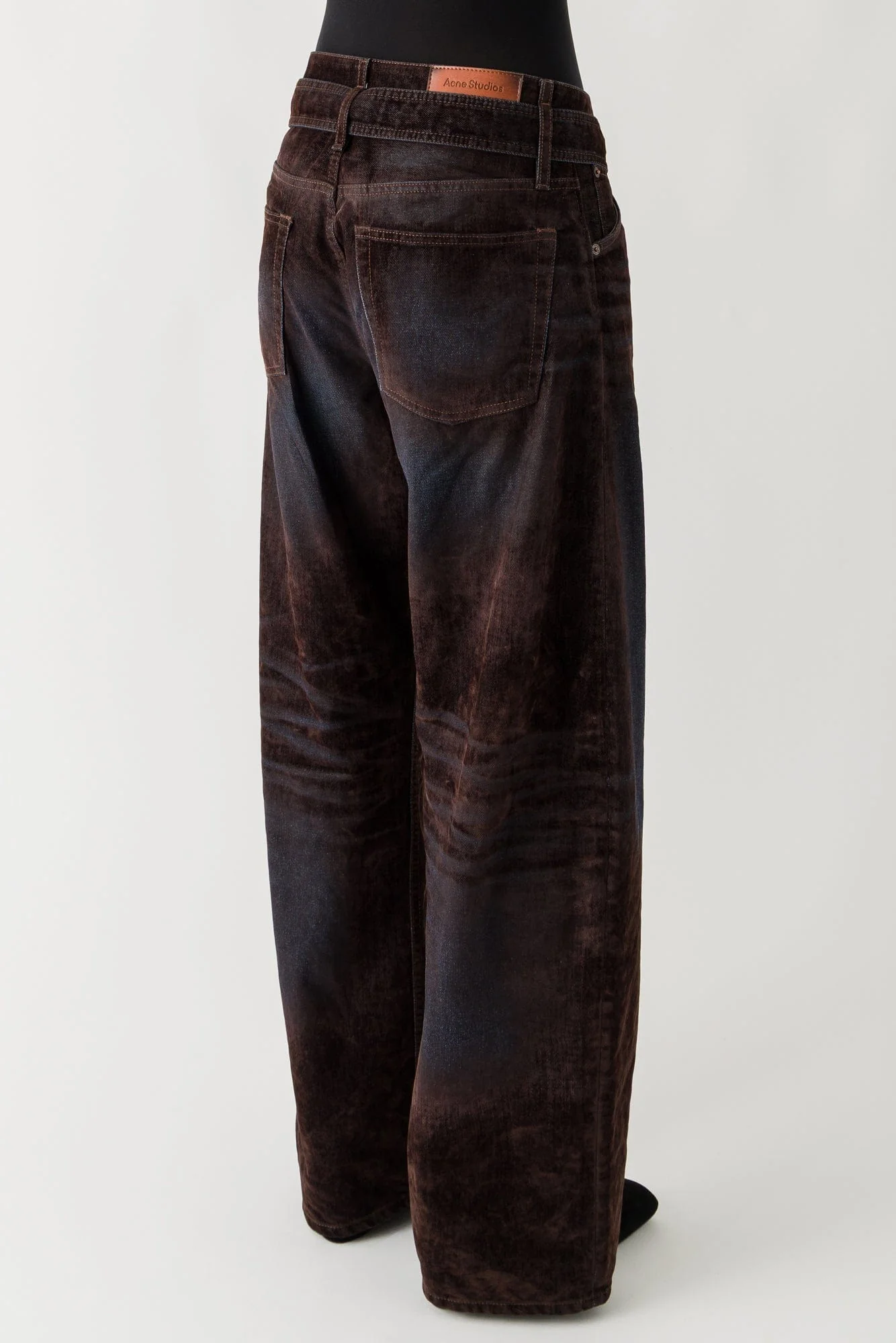 Acne Studios Belted Trousers In Brown/Blue - Image 3