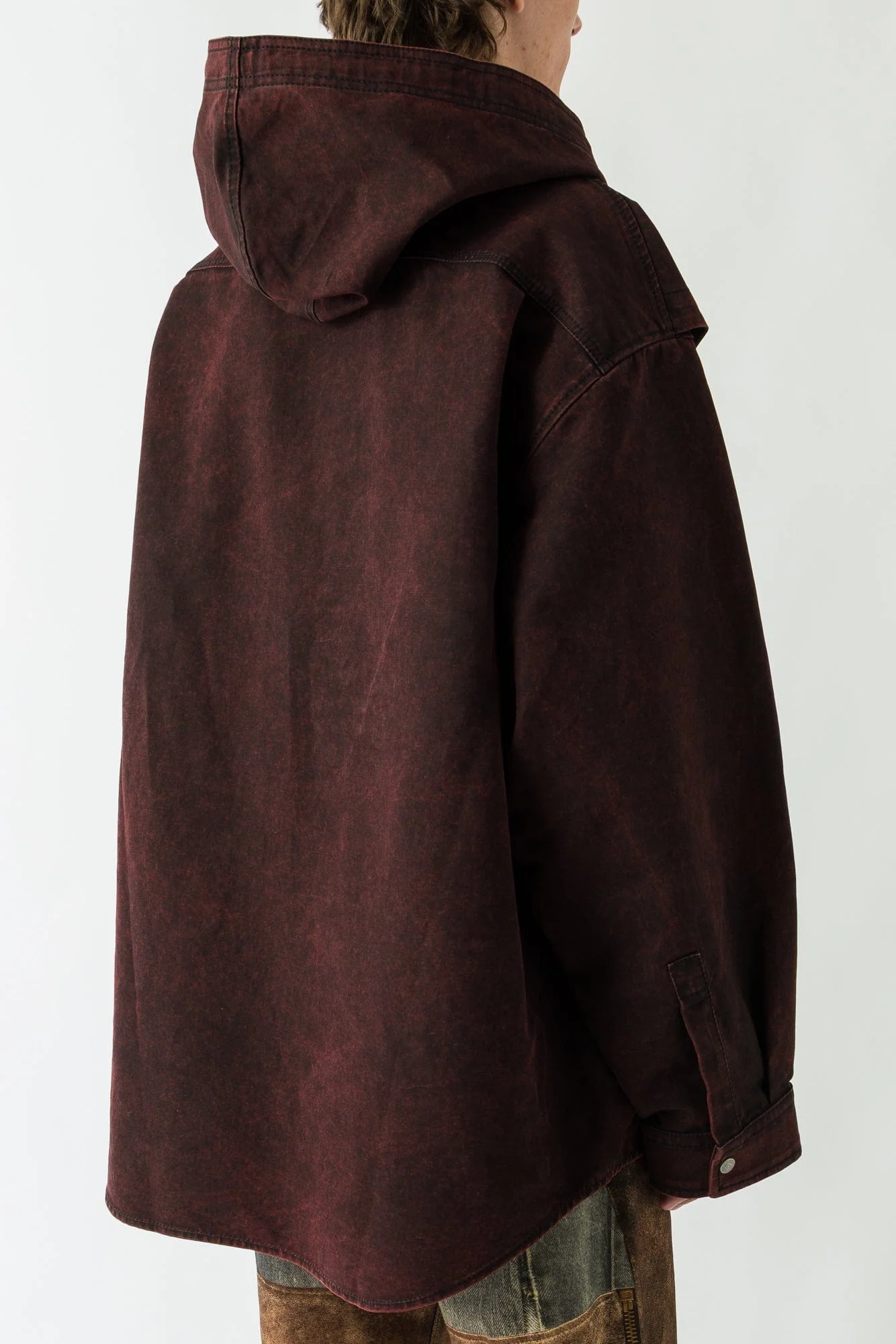 Acne Studios Buttoned Hoodie in Burgundy - Image 3