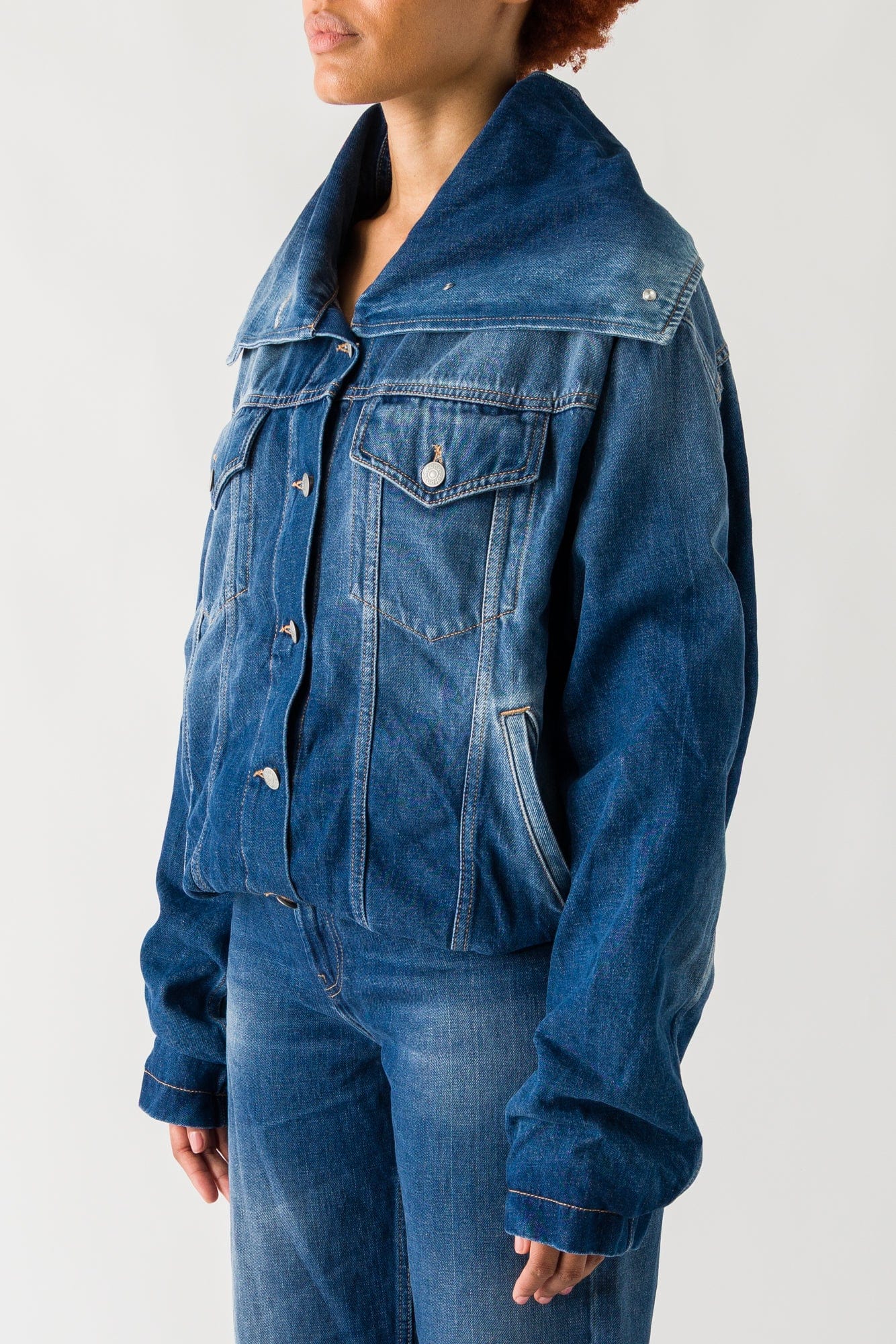 Acne Studios Cropped Denim Jacket In Mid Blue - Image 2