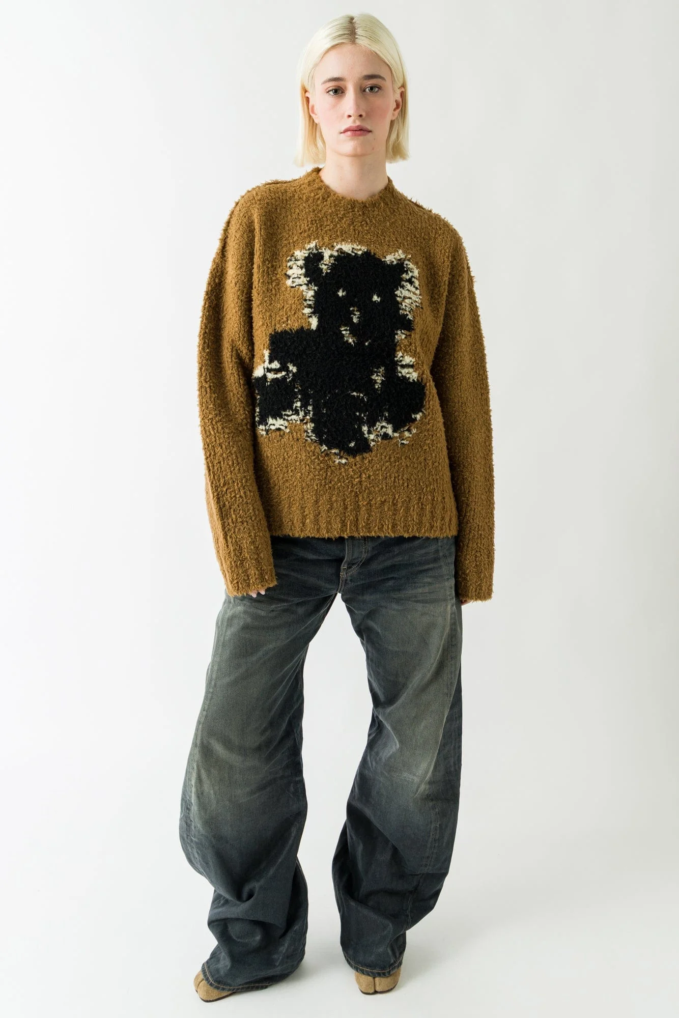 Acne Studios Knit Bear Sweater In Khaki Beige - Image 4