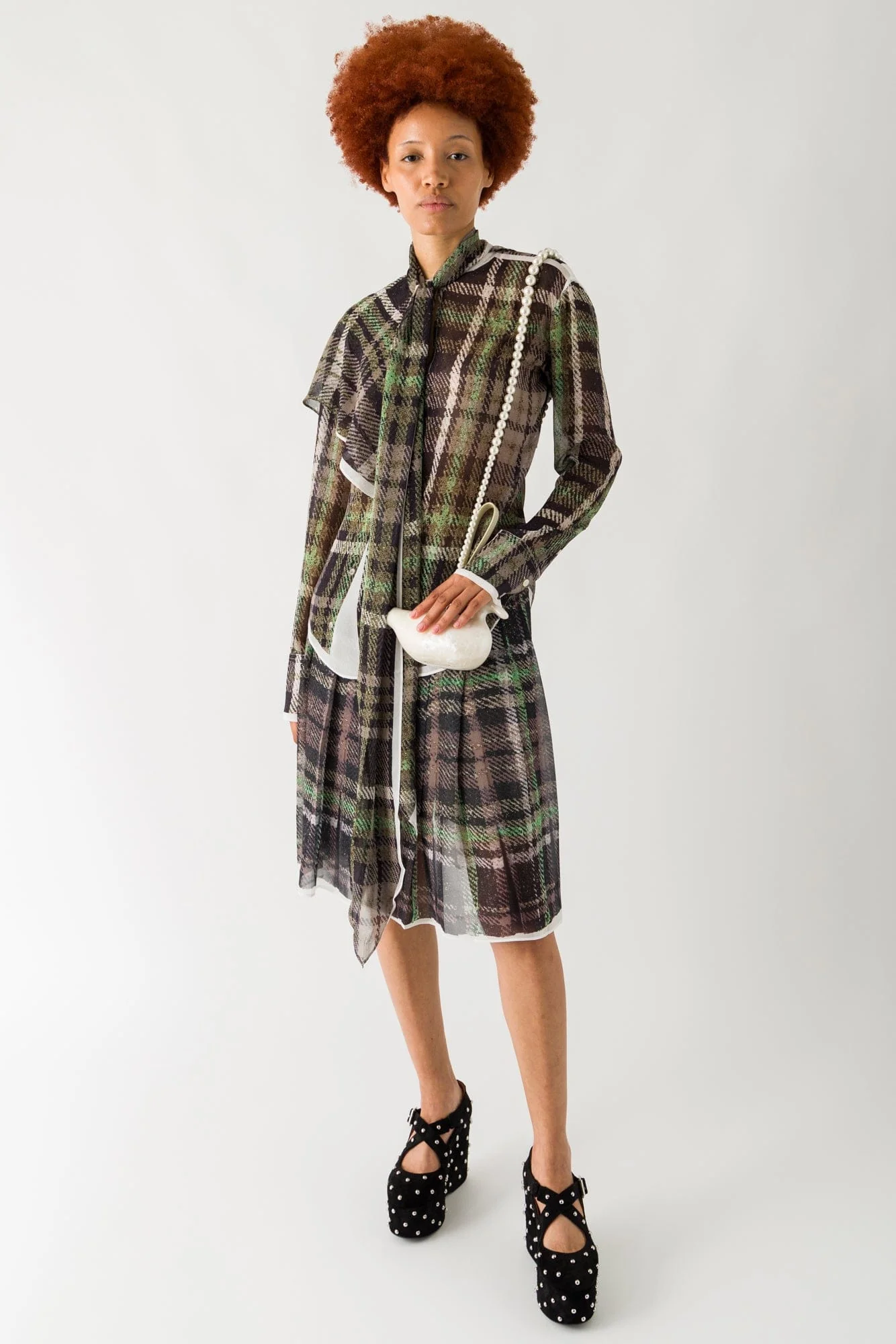 Acne Studios Plaid Skirt In Green/Grey - Image 4