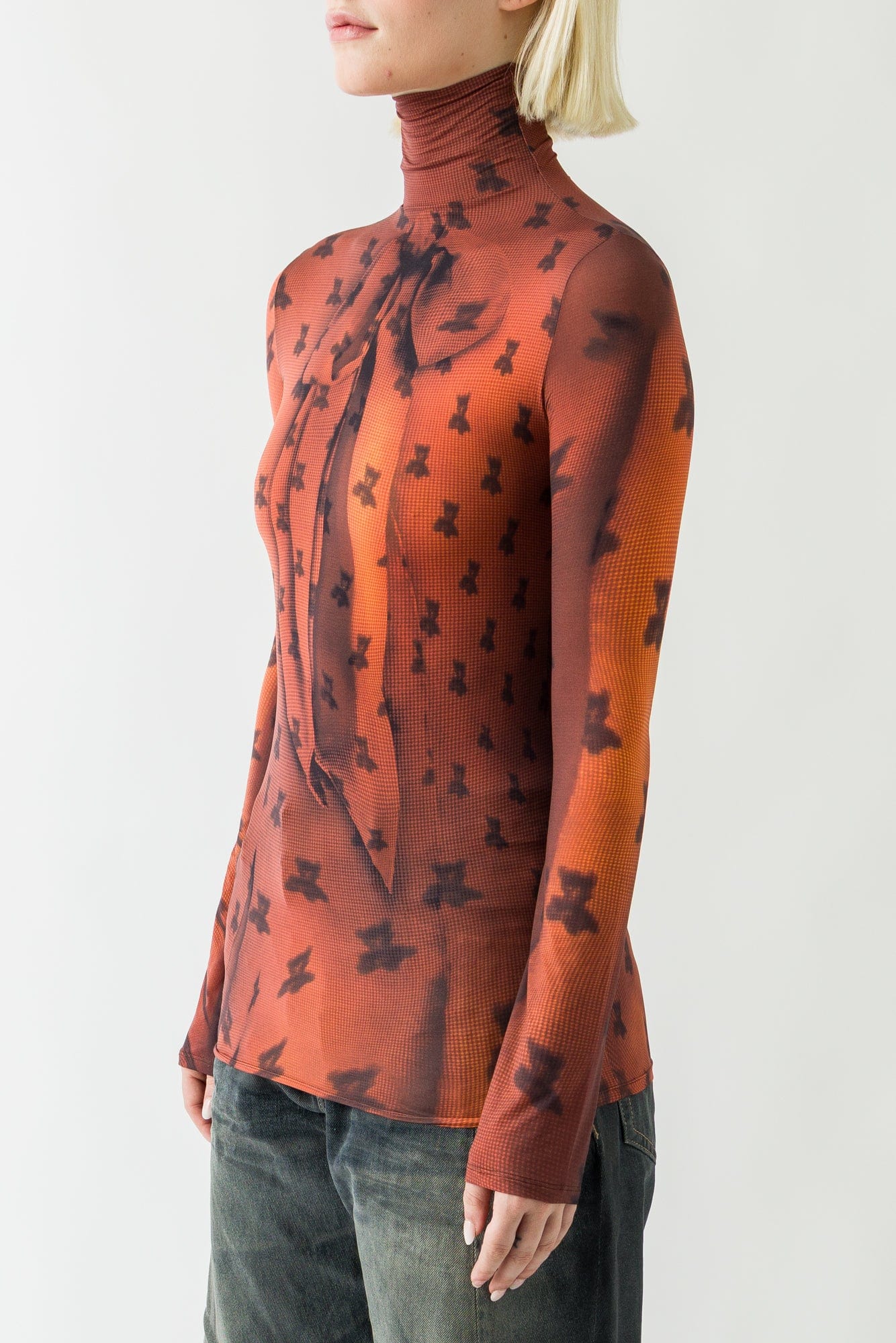 Acne Studios Sheer Long Sleeve Top In Rust Brown - Image 2