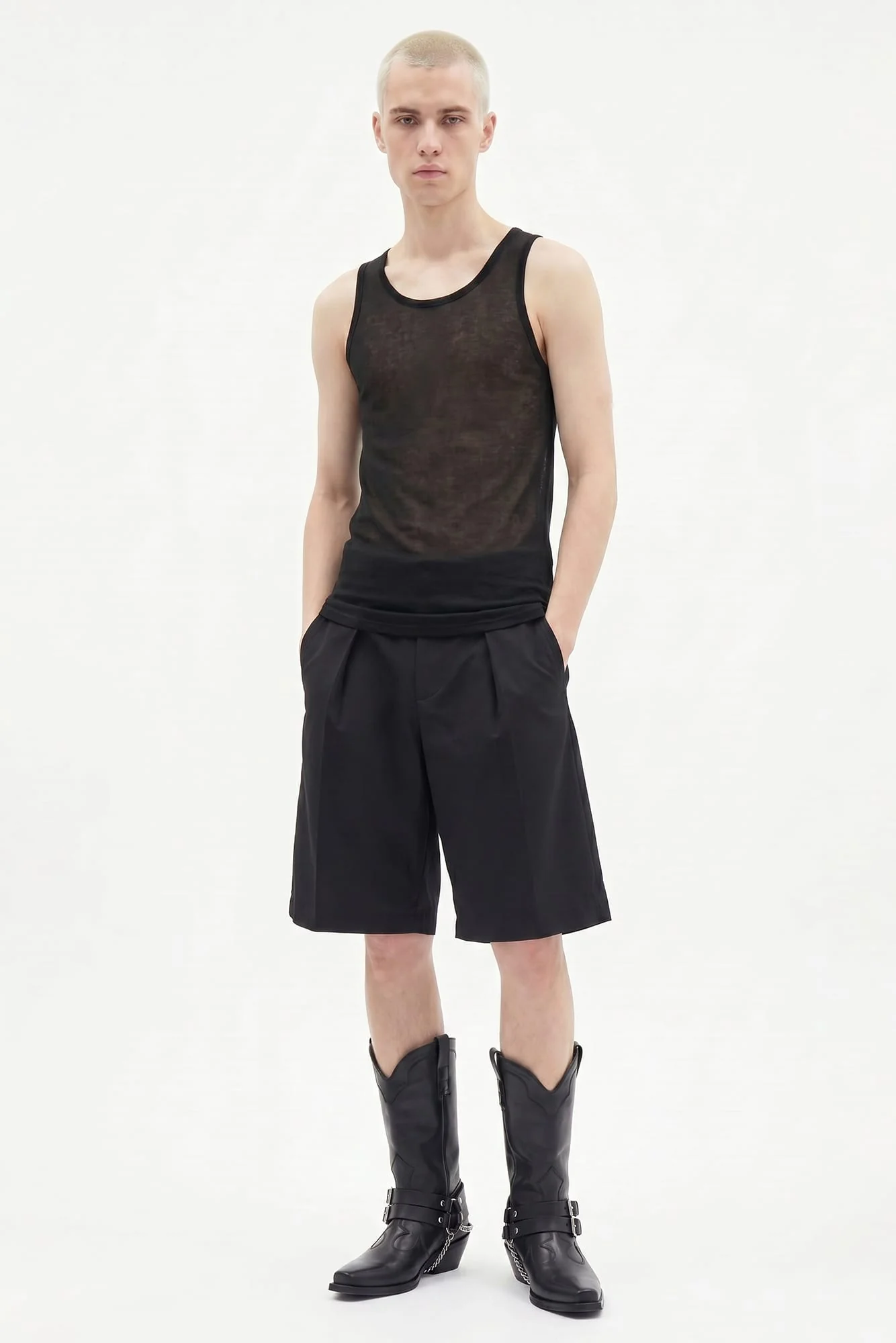 Ann Demeulemeester Boris Wrinkled Cropped Tank In Black - Image 4
