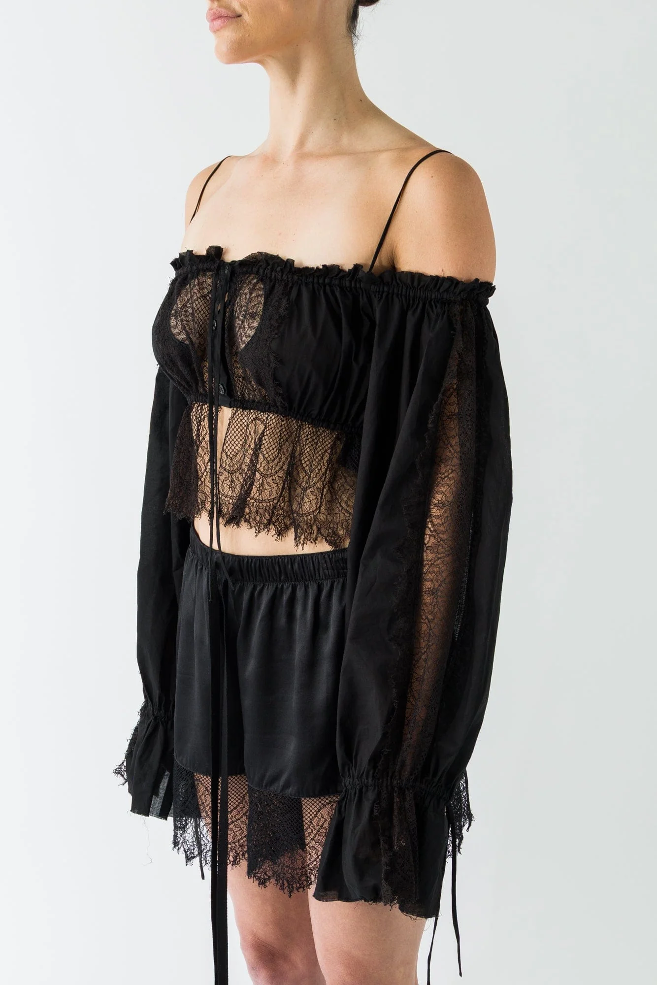 Ann Demeulemeester Jorunn Long Sleeve Cropped Blouse In Black - Image 2