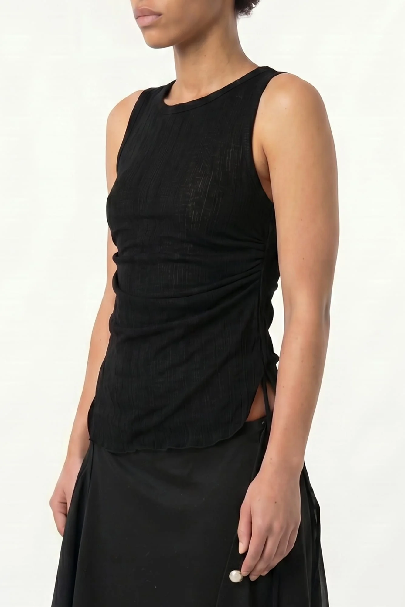 Ann Demeulemeester Mara Wrinkled Cropped Tank In Black - Image 2